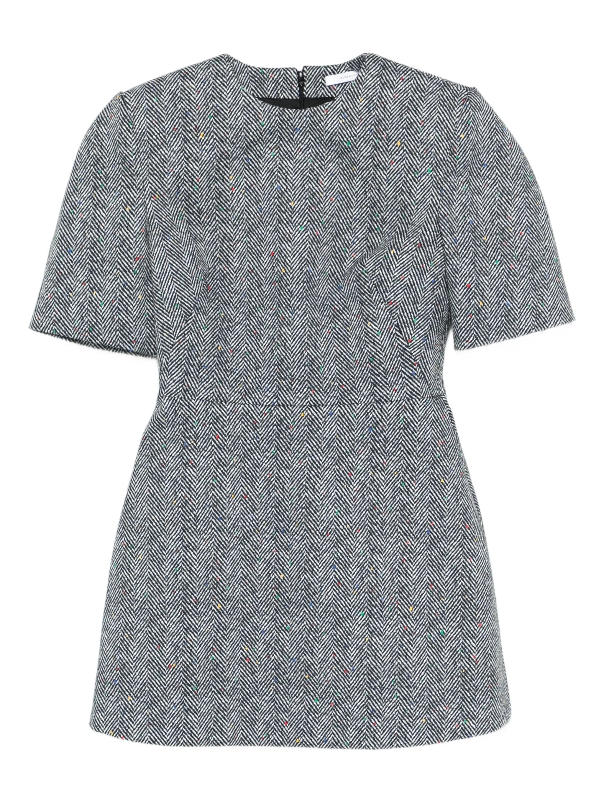 short-sleeve herringbone mini dress