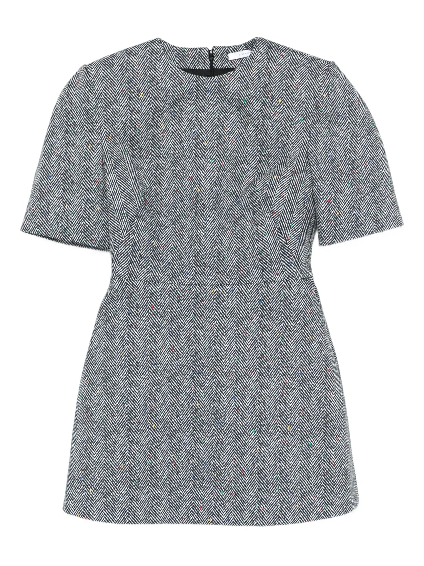 short-sleeve herringbone mini dress