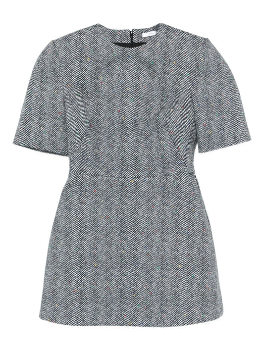 short-sleeve herringbone mini dress