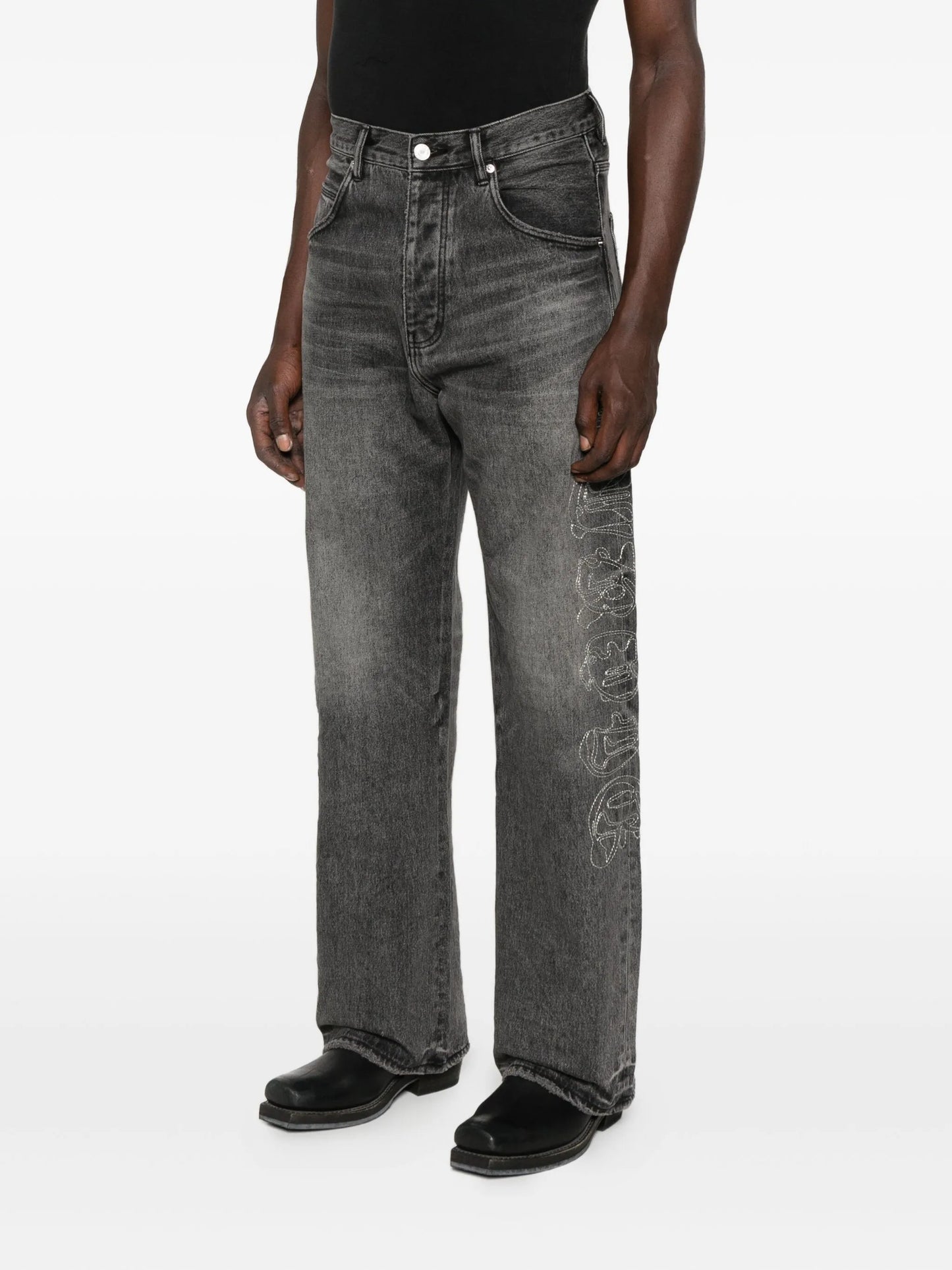 embroidered wide-leg jeans