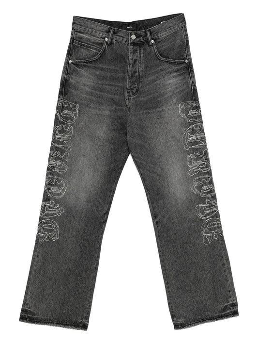 embroidered wide-leg jeans
