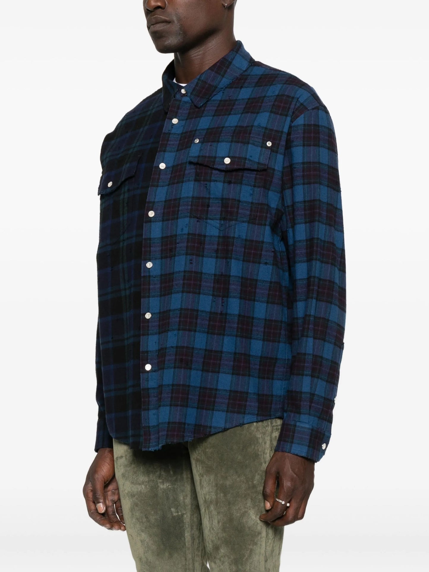colour-block plaid shirt
