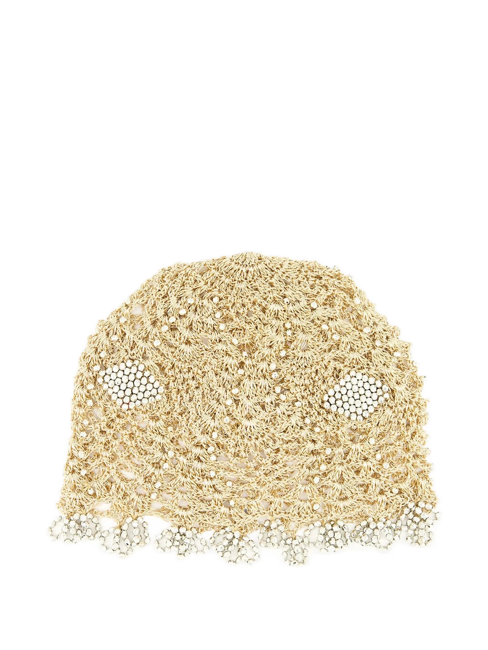 crochet-knit beaded hat