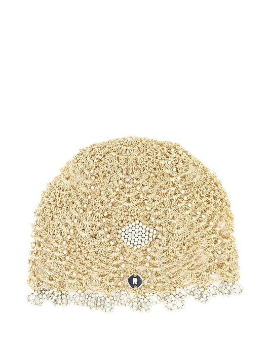 crochet-knit beaded hat