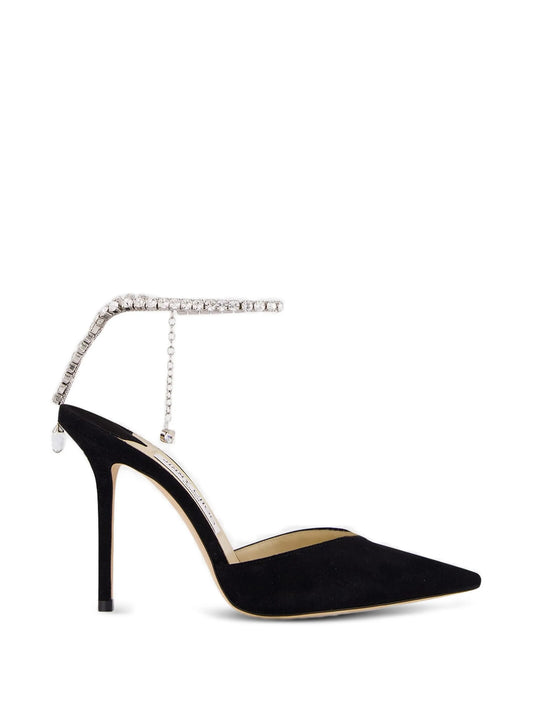 Saeda crystal-chain heeled pumps
