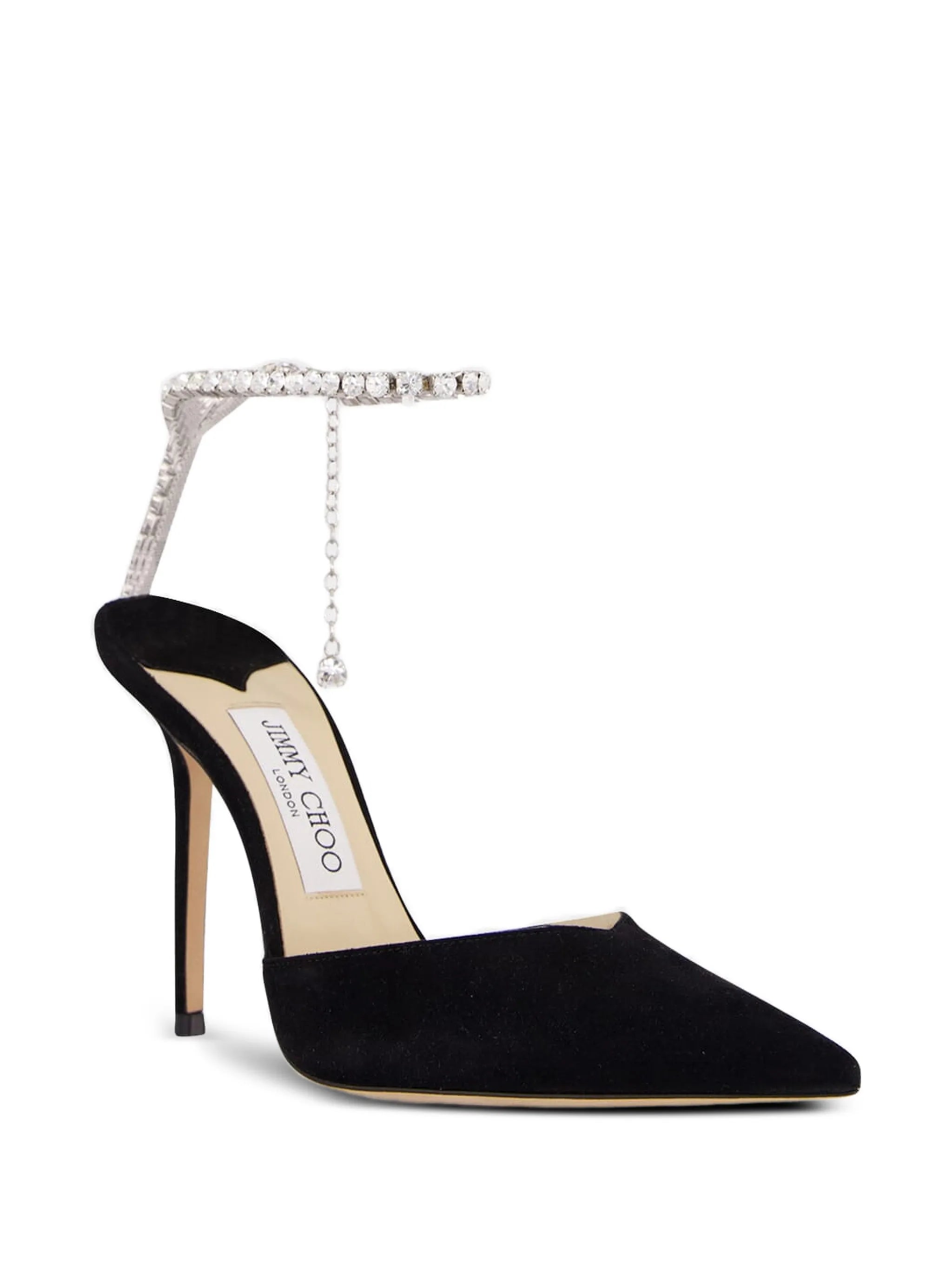 Saeda crystal-chain heeled pumps