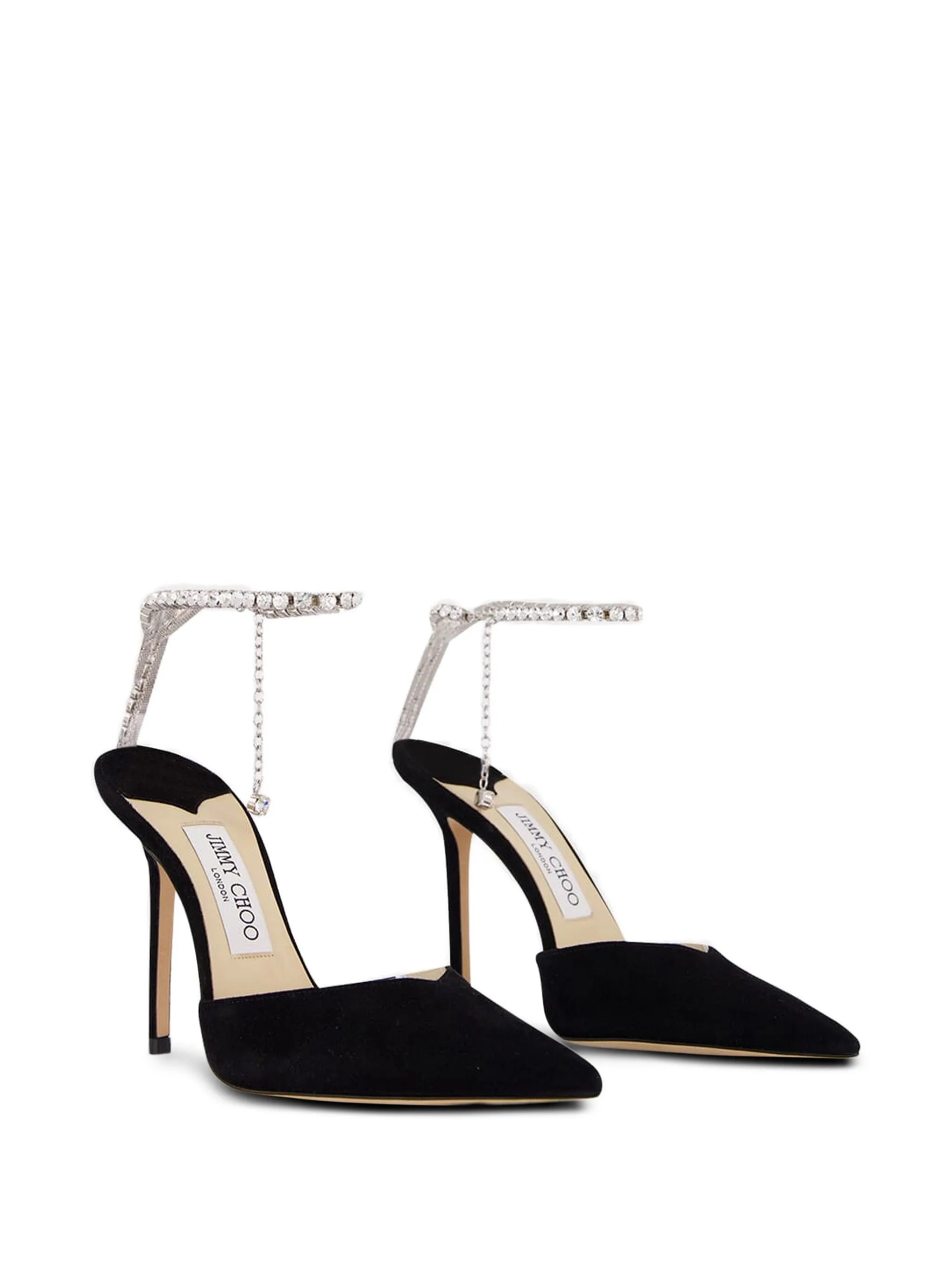 Saeda crystal-chain heeled pumps