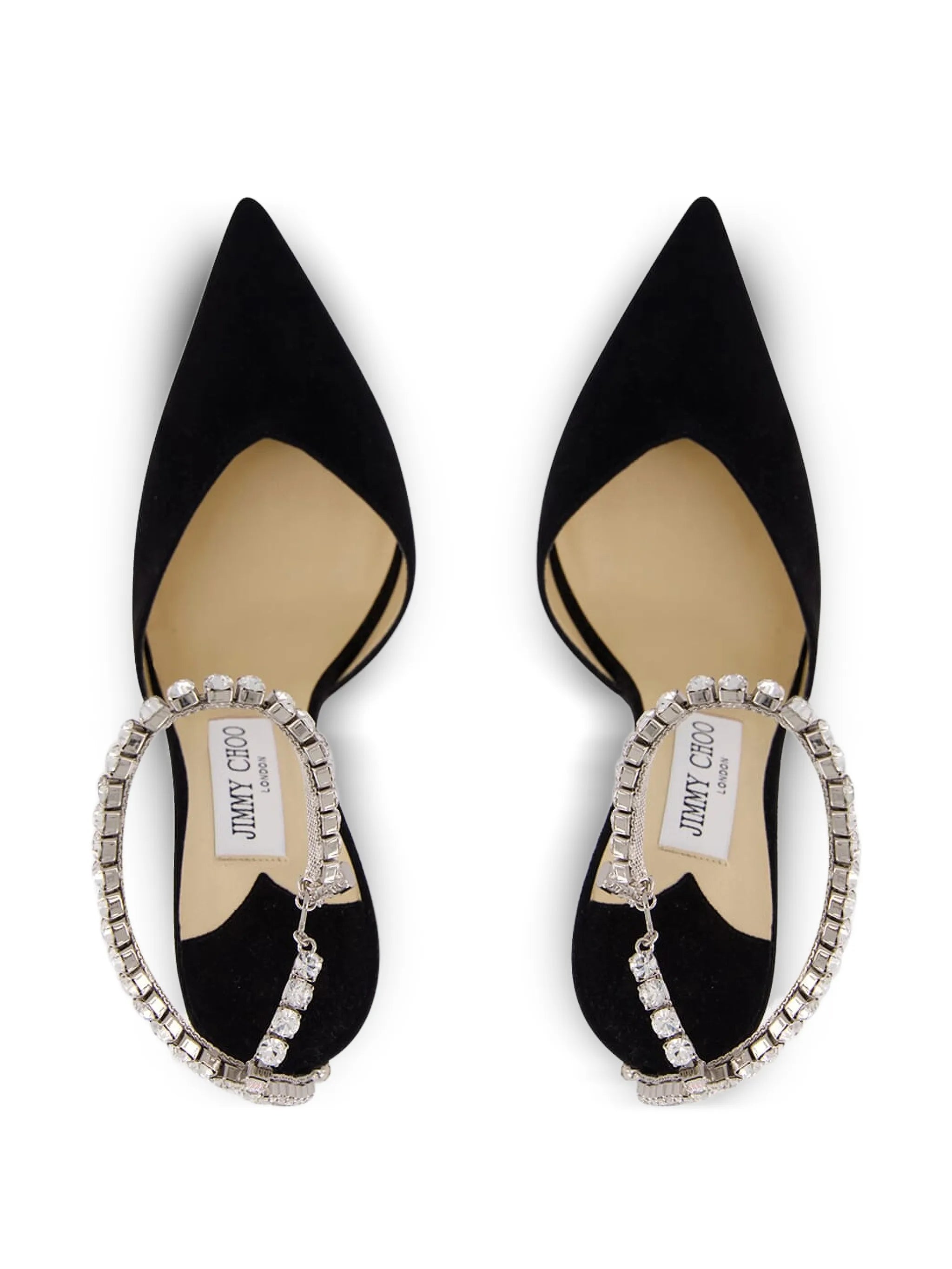 Saeda crystal-chain heeled pumps