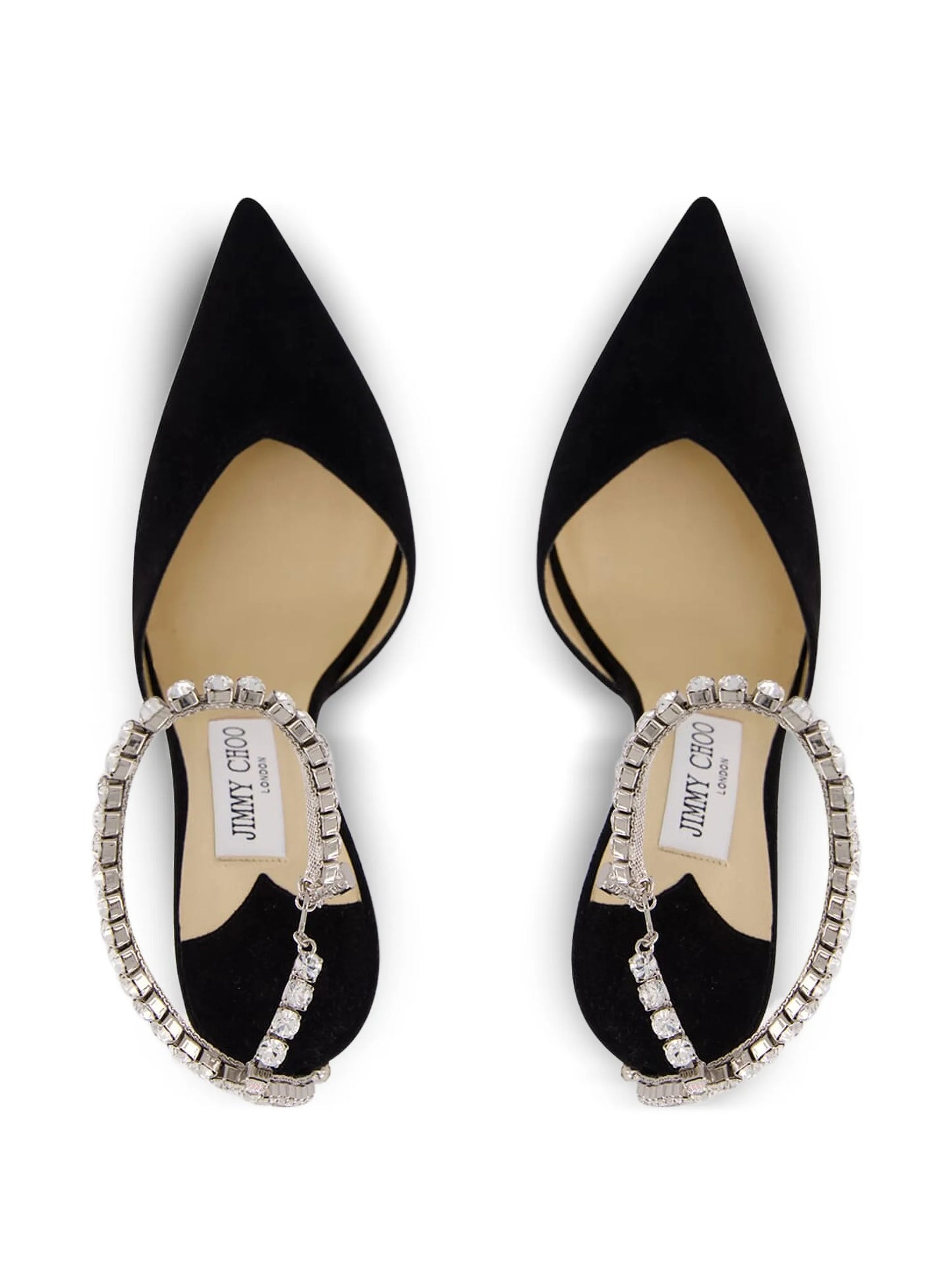 Saeda crystal-chain heeled pumps