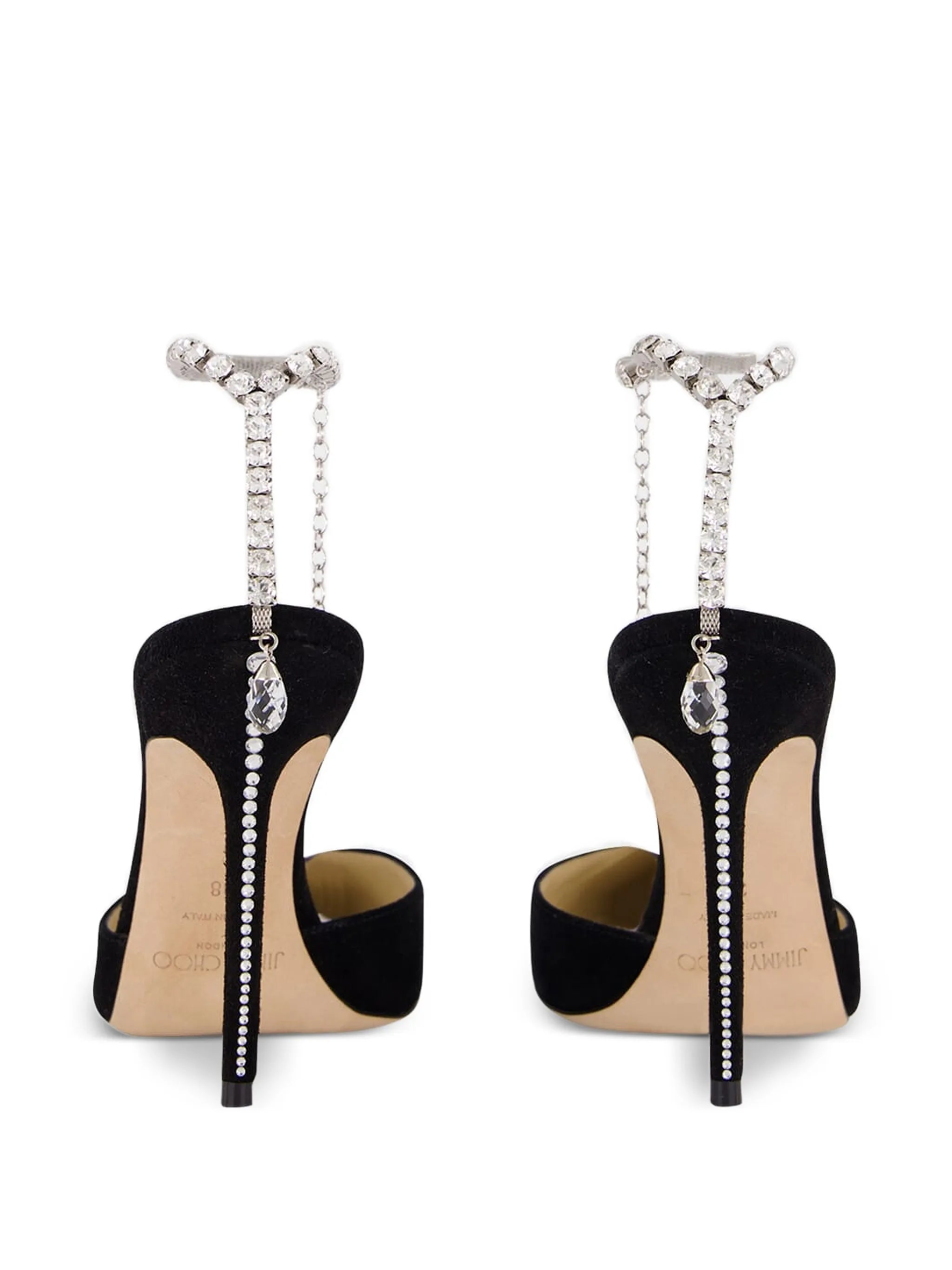 Saeda crystal-chain heeled pumps
