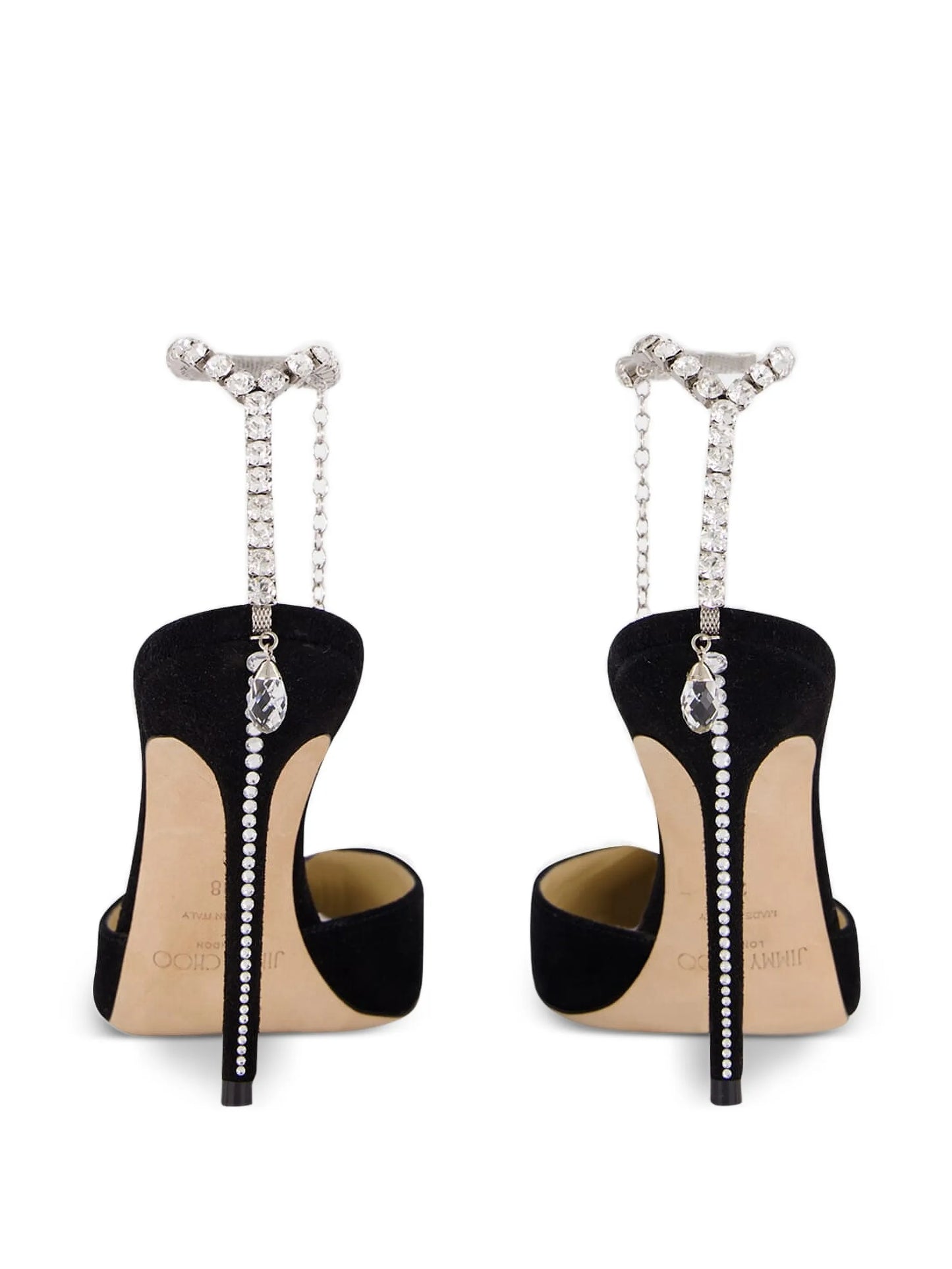 Saeda crystal-chain heeled pumps