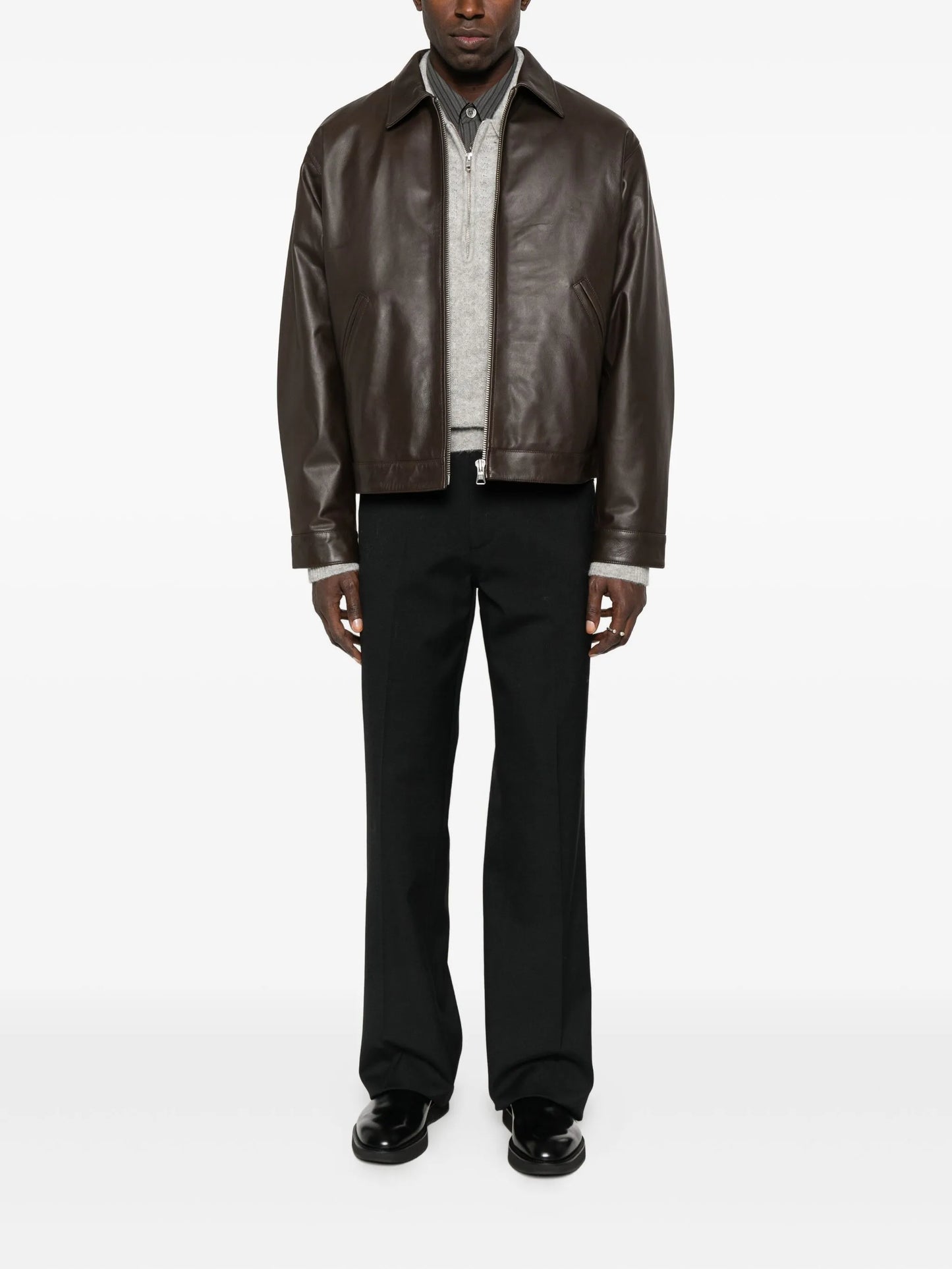 zip-front welt-pocket leather jacket