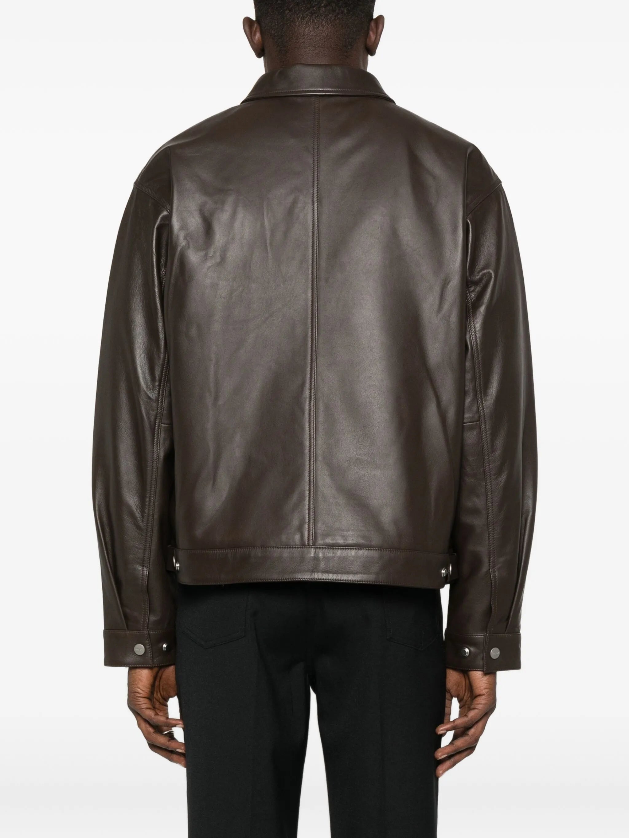 zip-front welt-pocket leather jacket