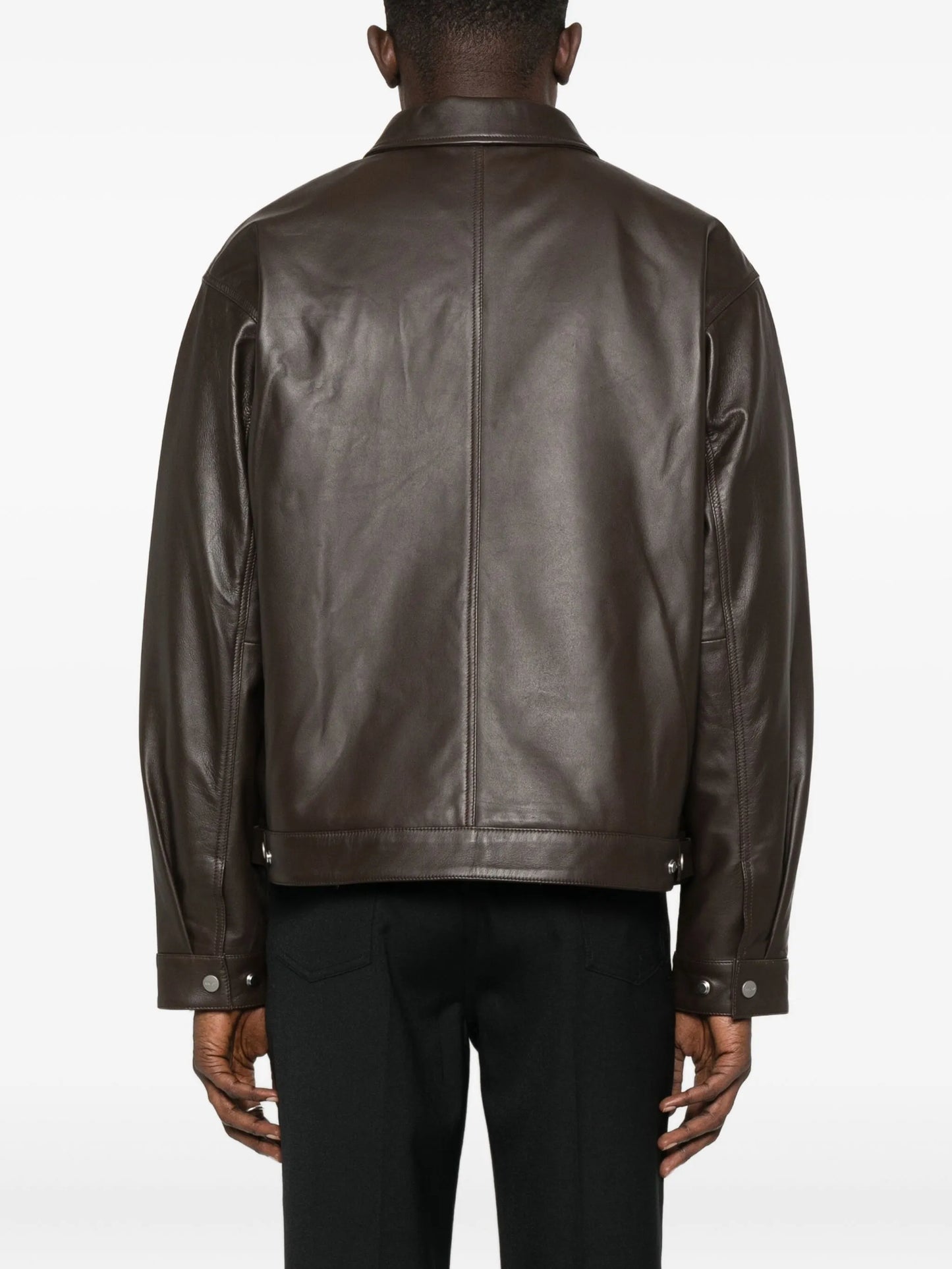 zip-front welt-pocket leather jacket