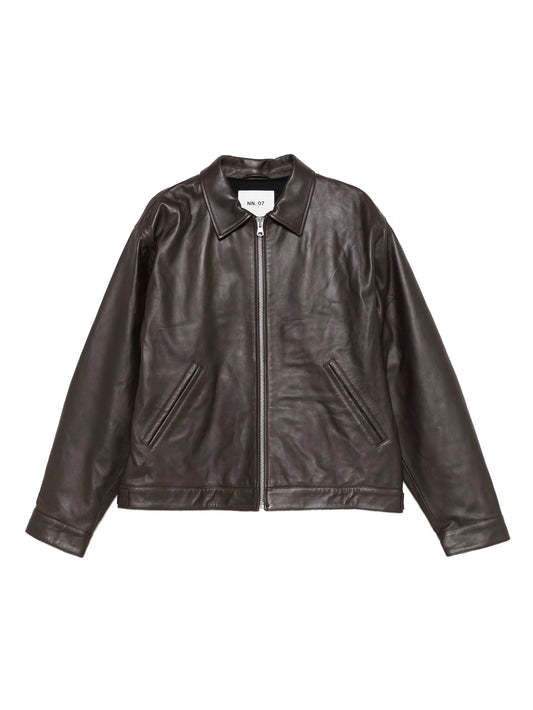 zip-front welt-pocket leather jacket