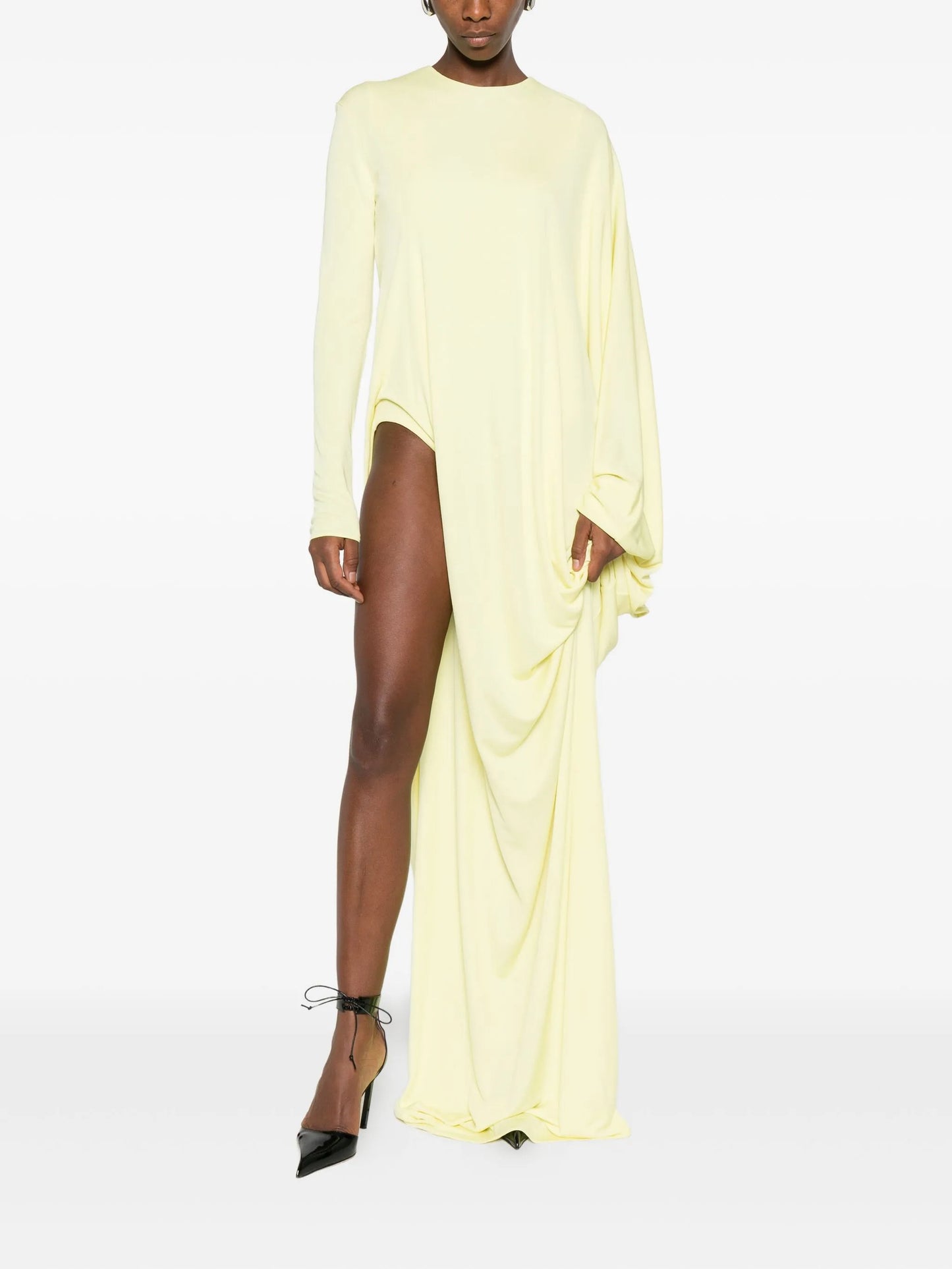 long-sleeve side-slit gown