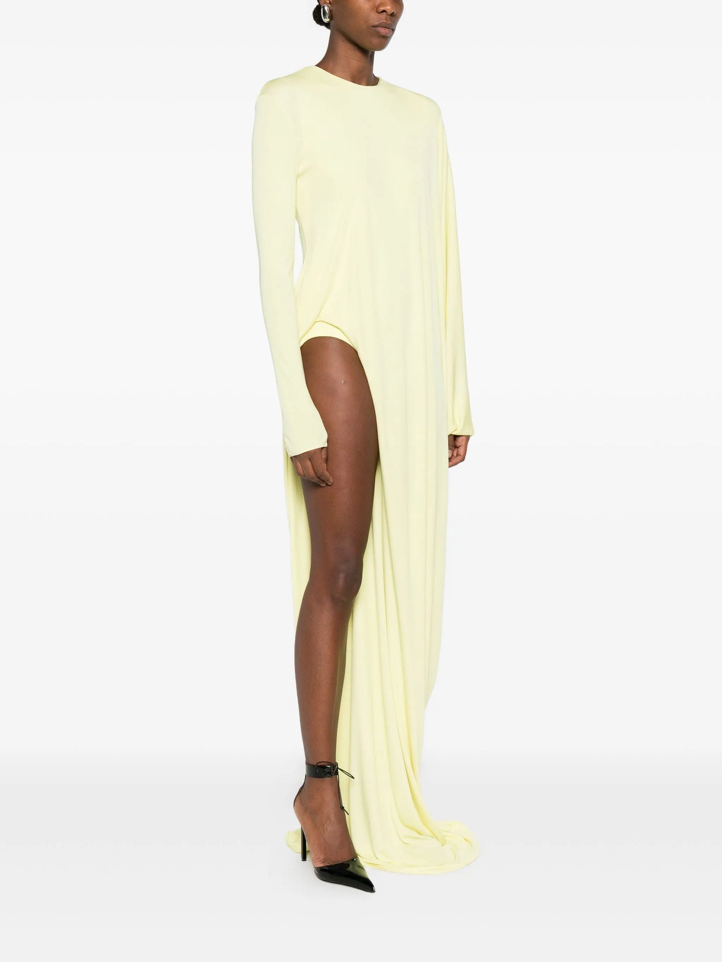 long-sleeve side-slit gown