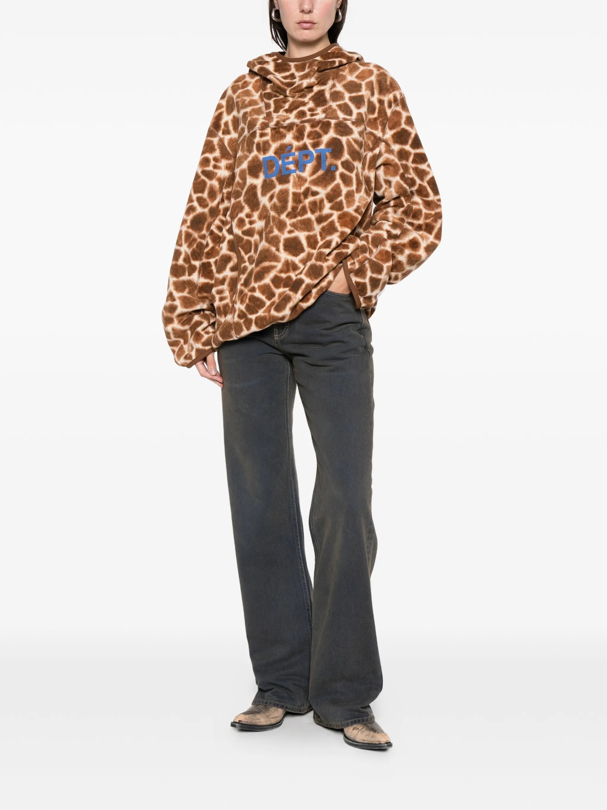 giraffe-print fleece hoodie