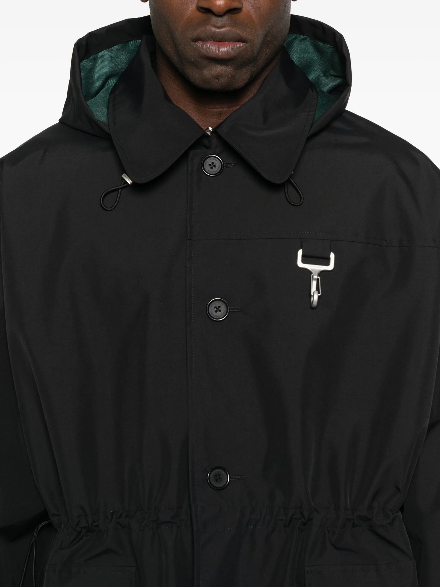 flap-pocket hooded raincoat