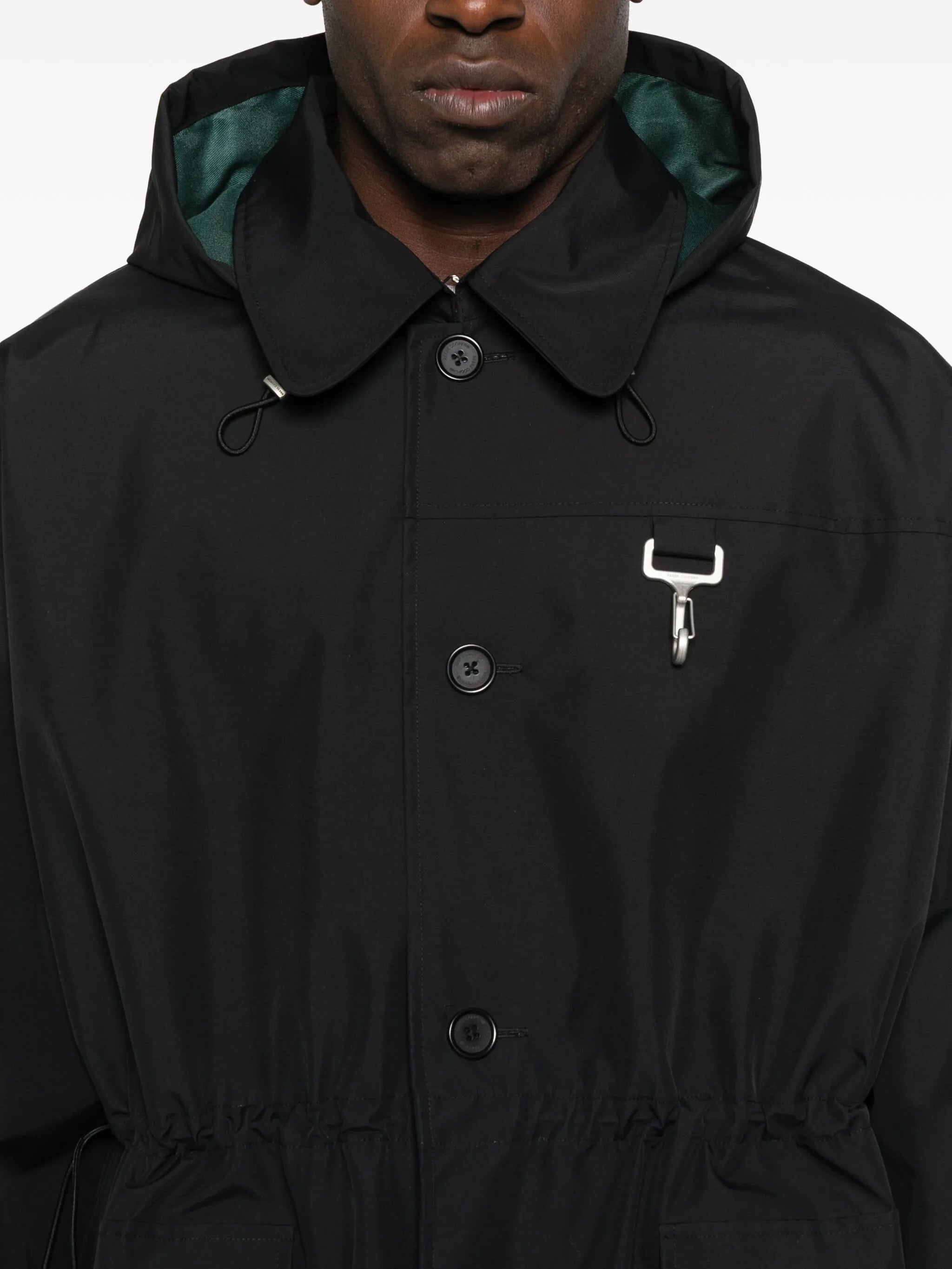 flap-pocket hooded raincoat