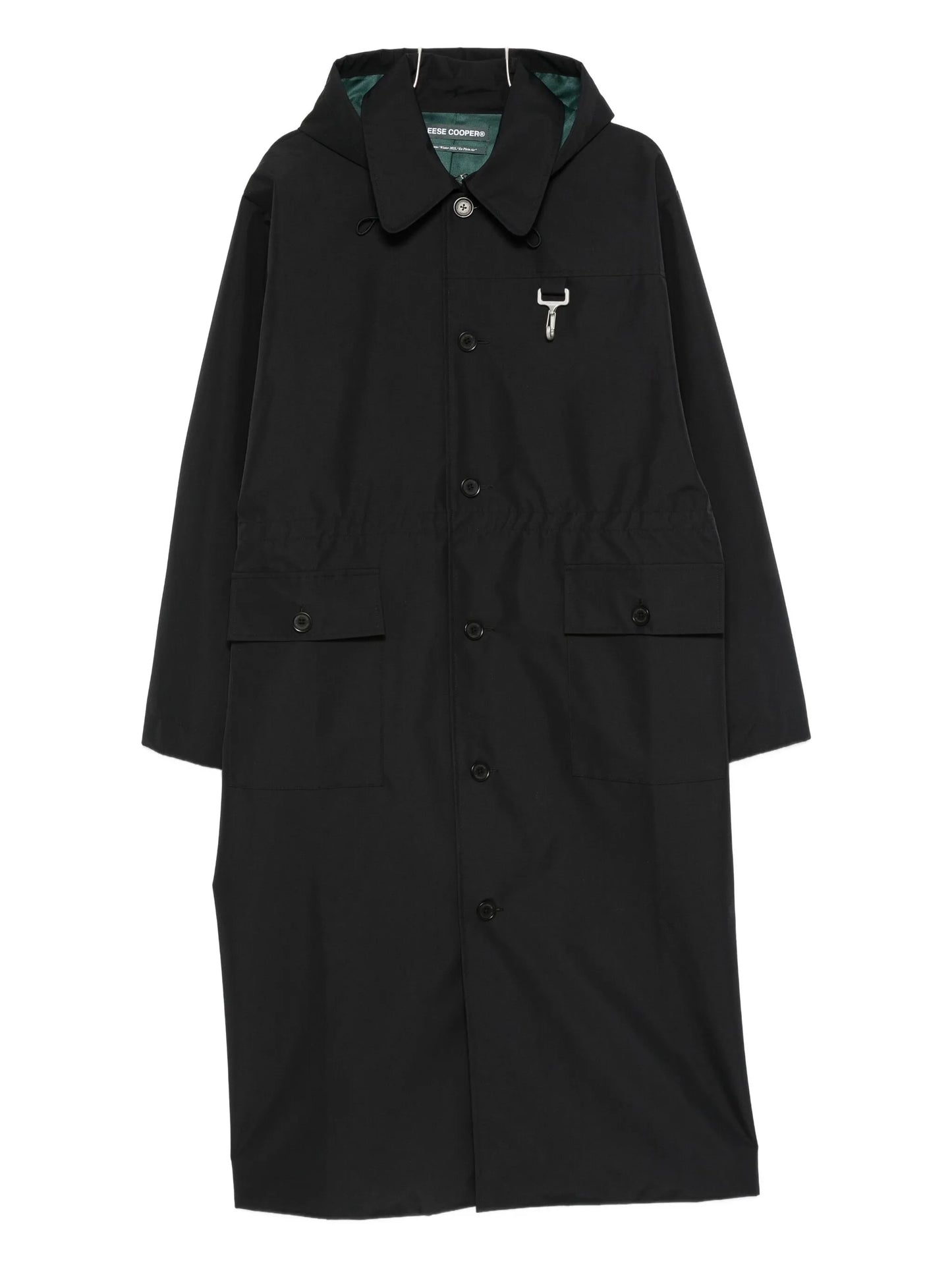 flap-pocket hooded raincoat