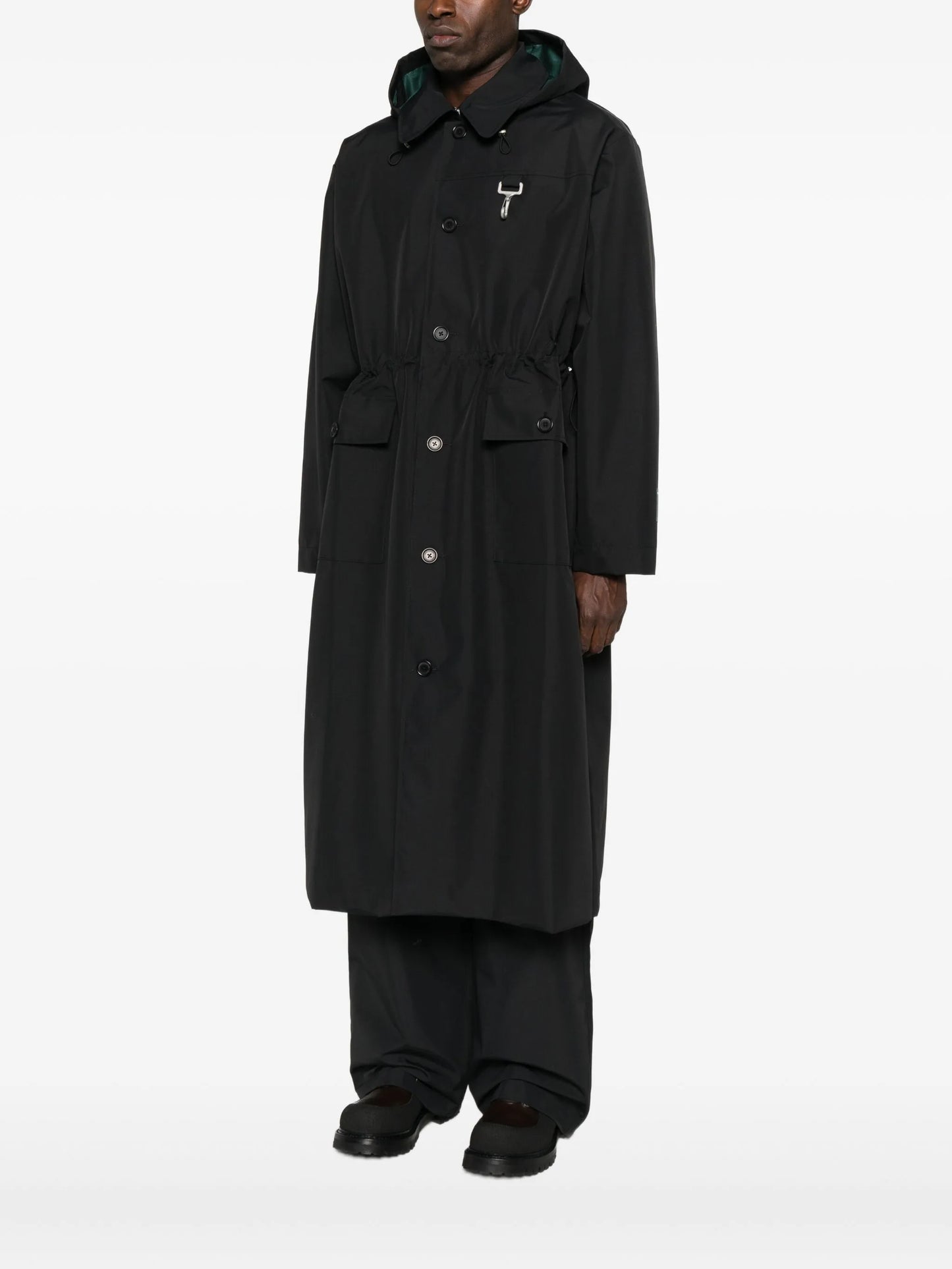 flap-pocket hooded raincoat