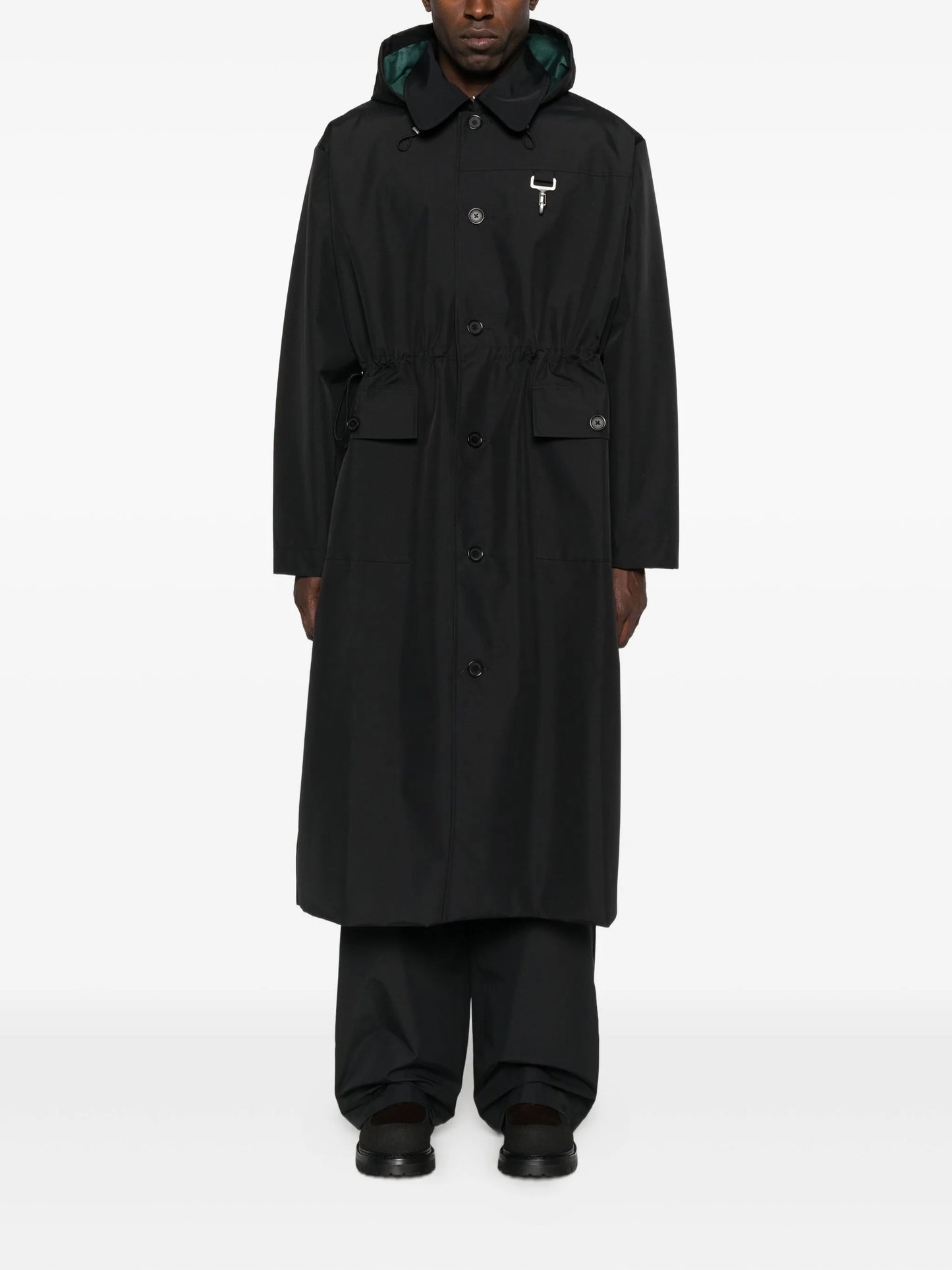 flap-pocket hooded raincoat