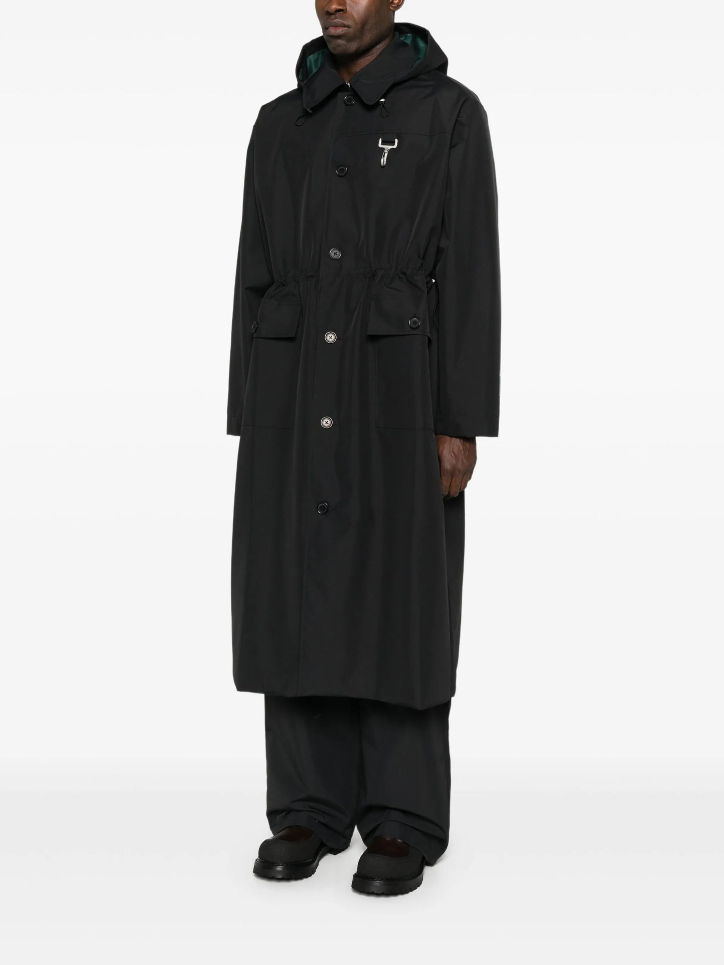 flap-pocket hooded raincoat