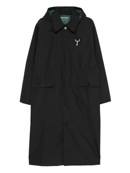 flap-pocket hooded raincoat