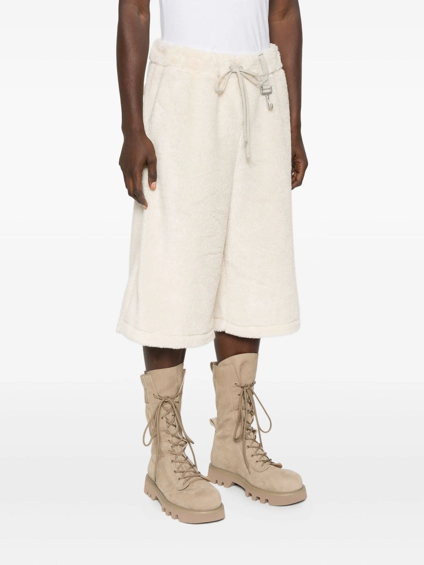 wide-leg fleece-texture shorts