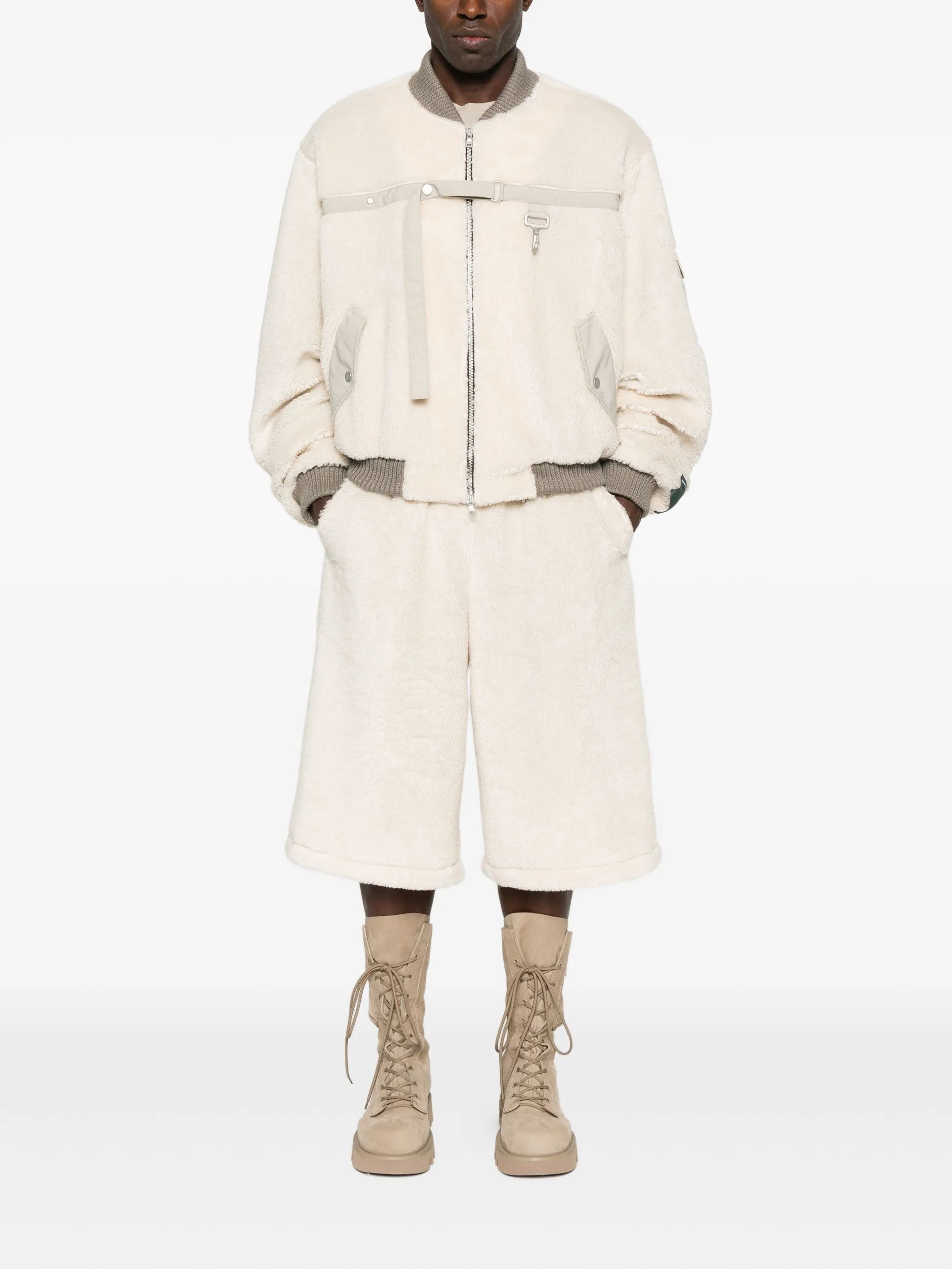 wide-leg fleece-texture shorts