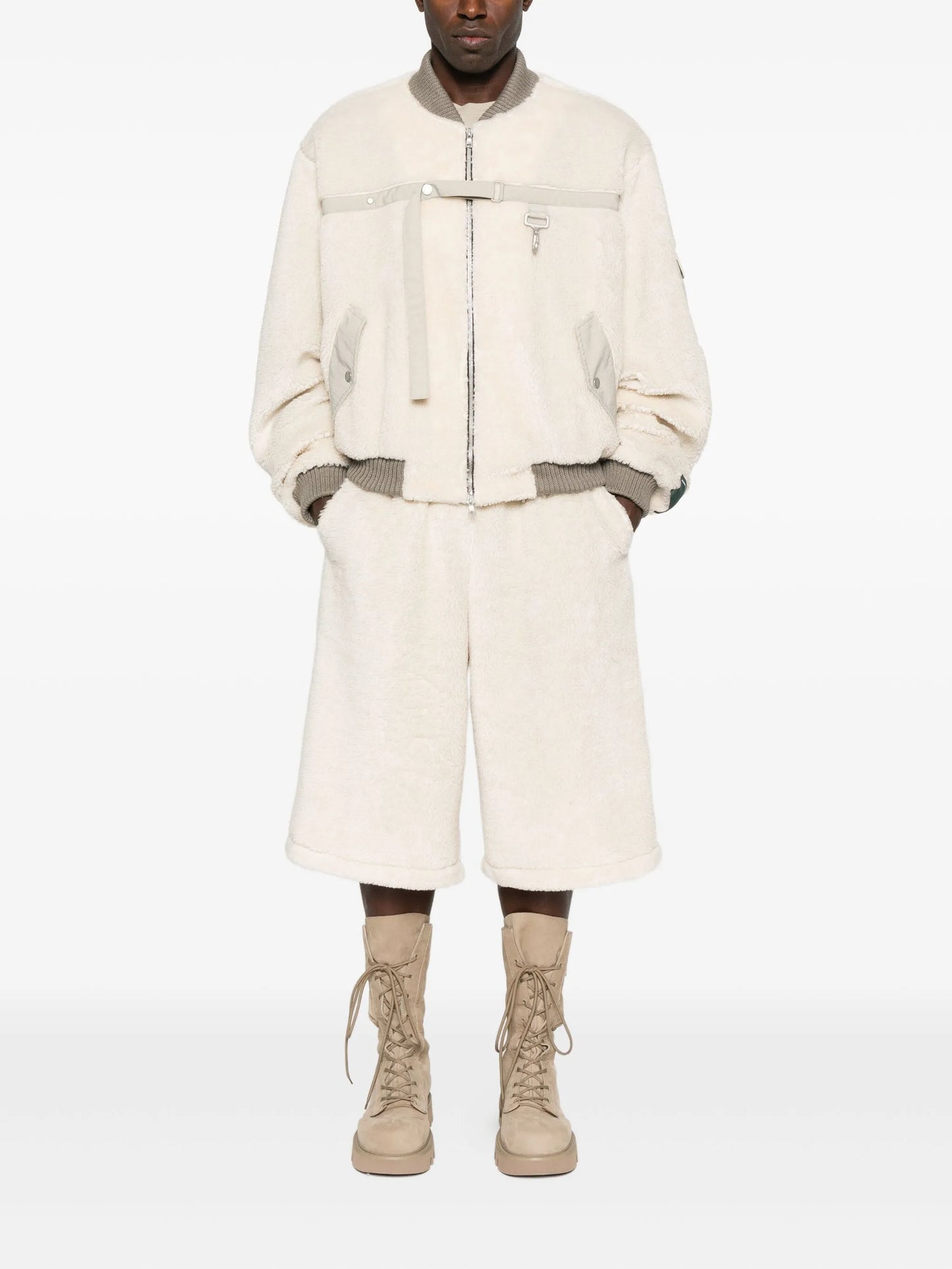 wide-leg fleece-texture shorts
