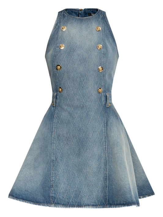 button-embellished denim dress