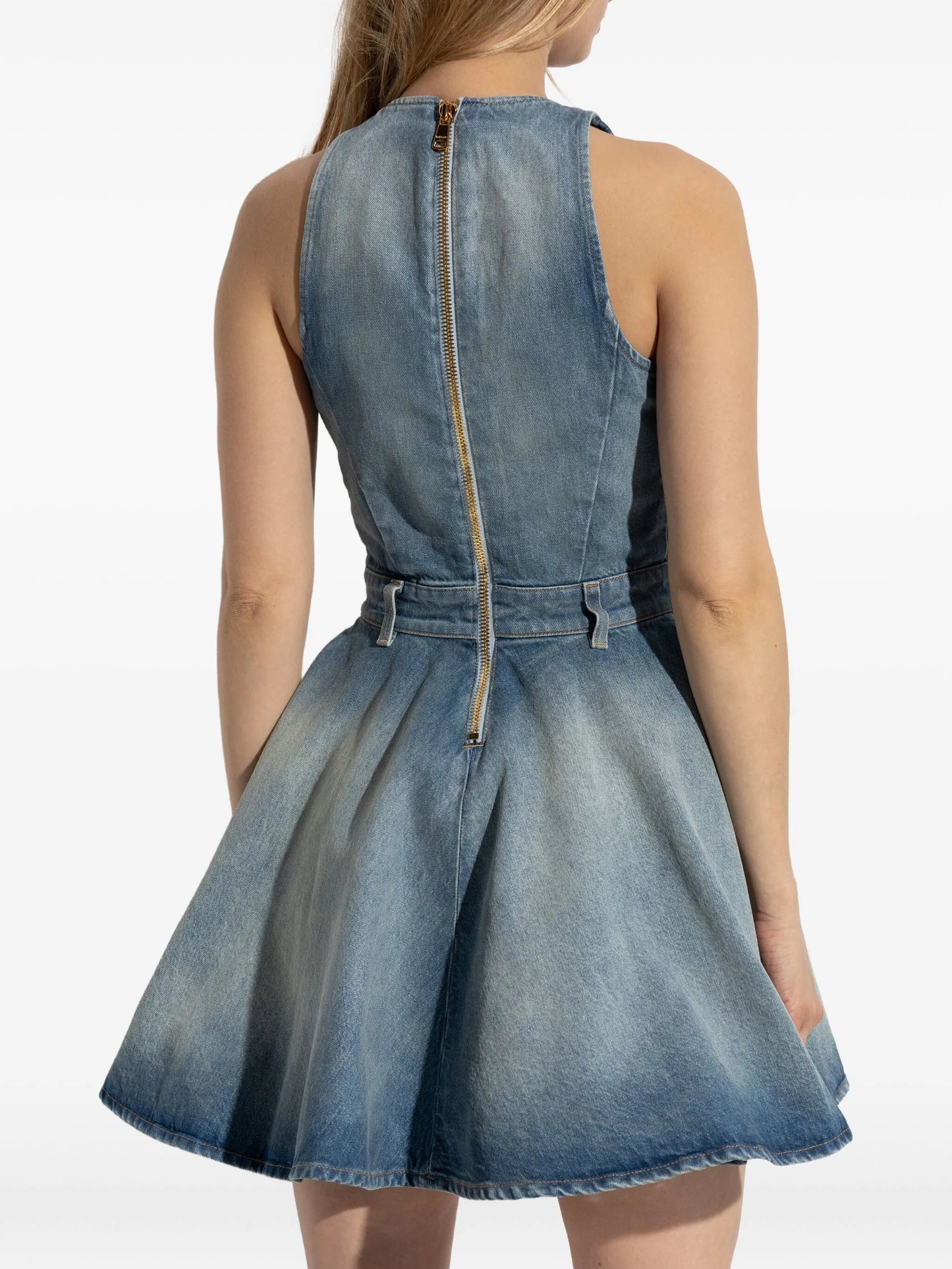 button-embellished denim dress