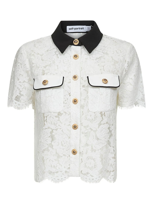 floral-lace short-sleeve shirt