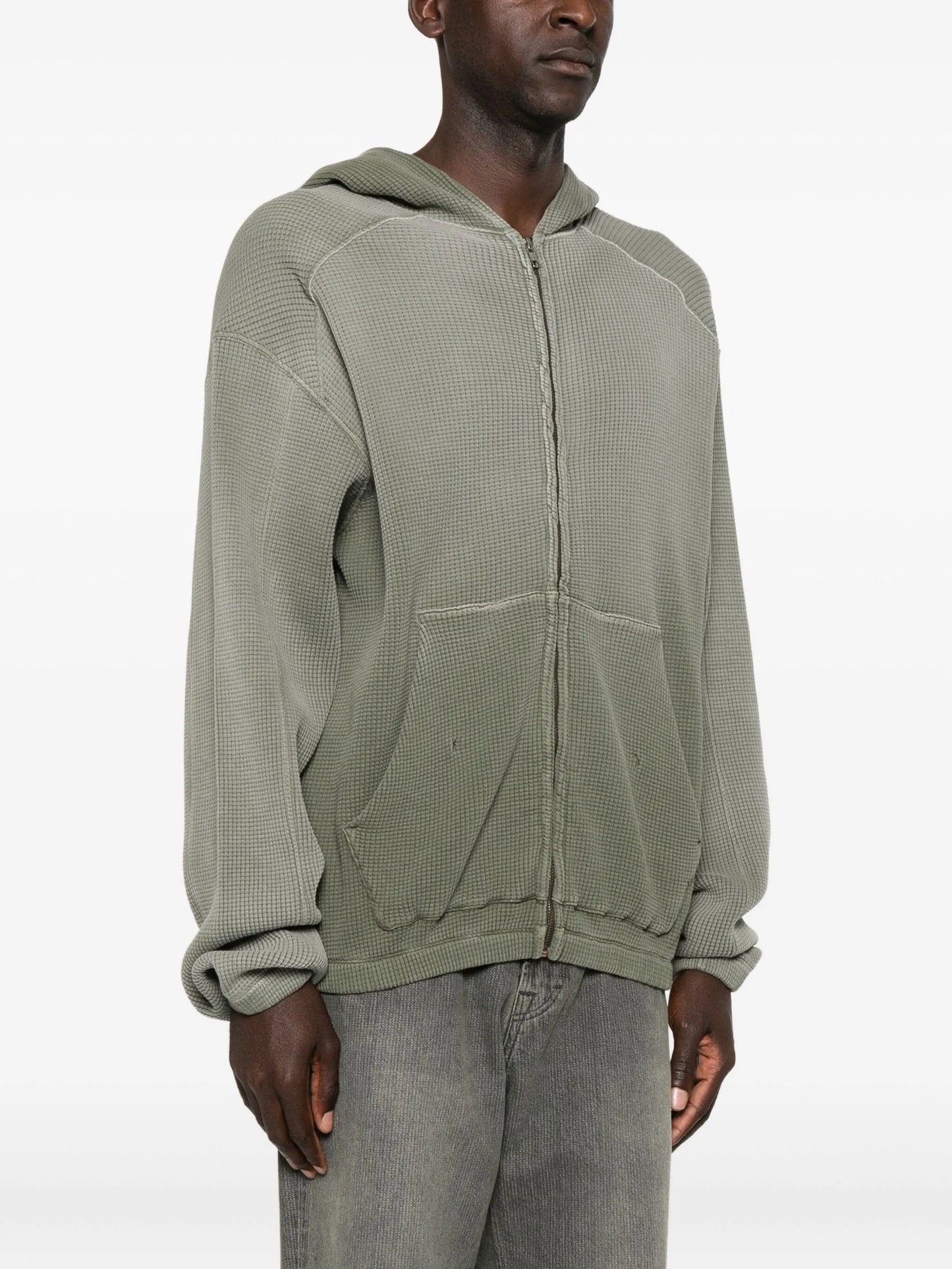 waffle-texture zip-up hoodie