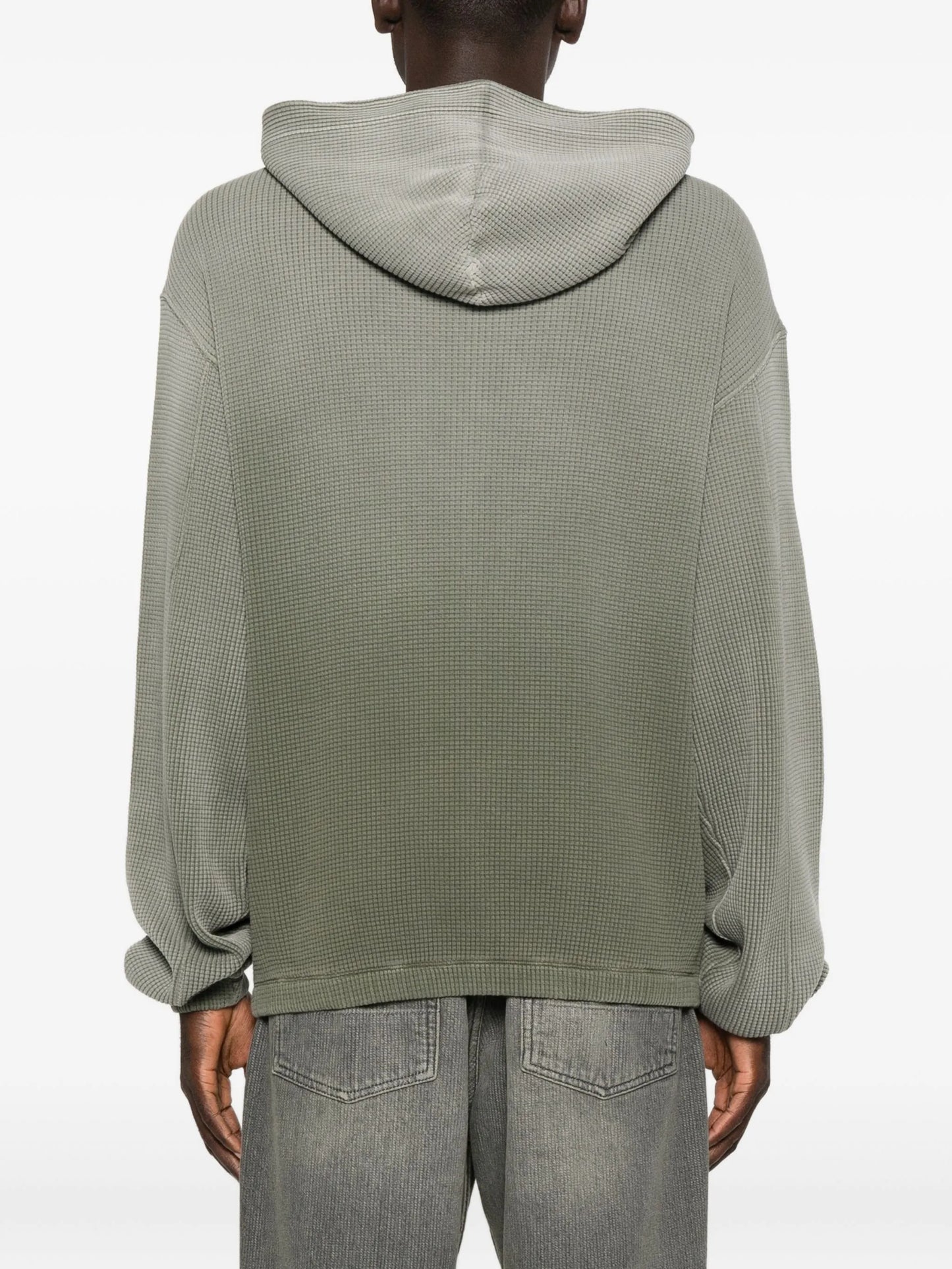 waffle-texture zip-up hoodie