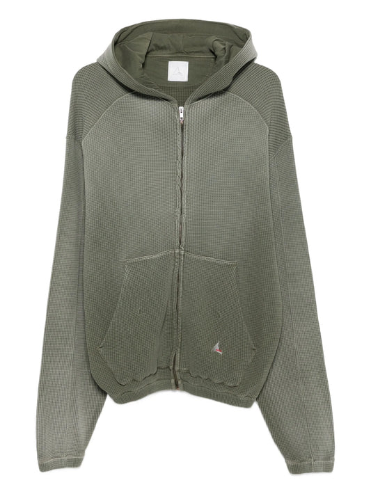 waffle-texture zip-up hoodie