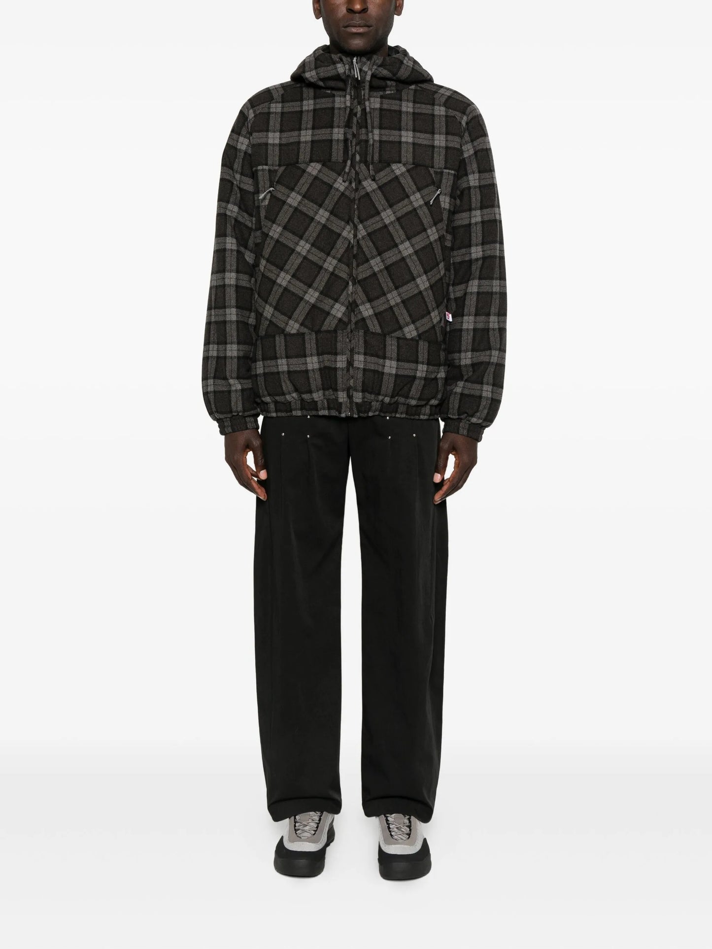 hooded checked jacket