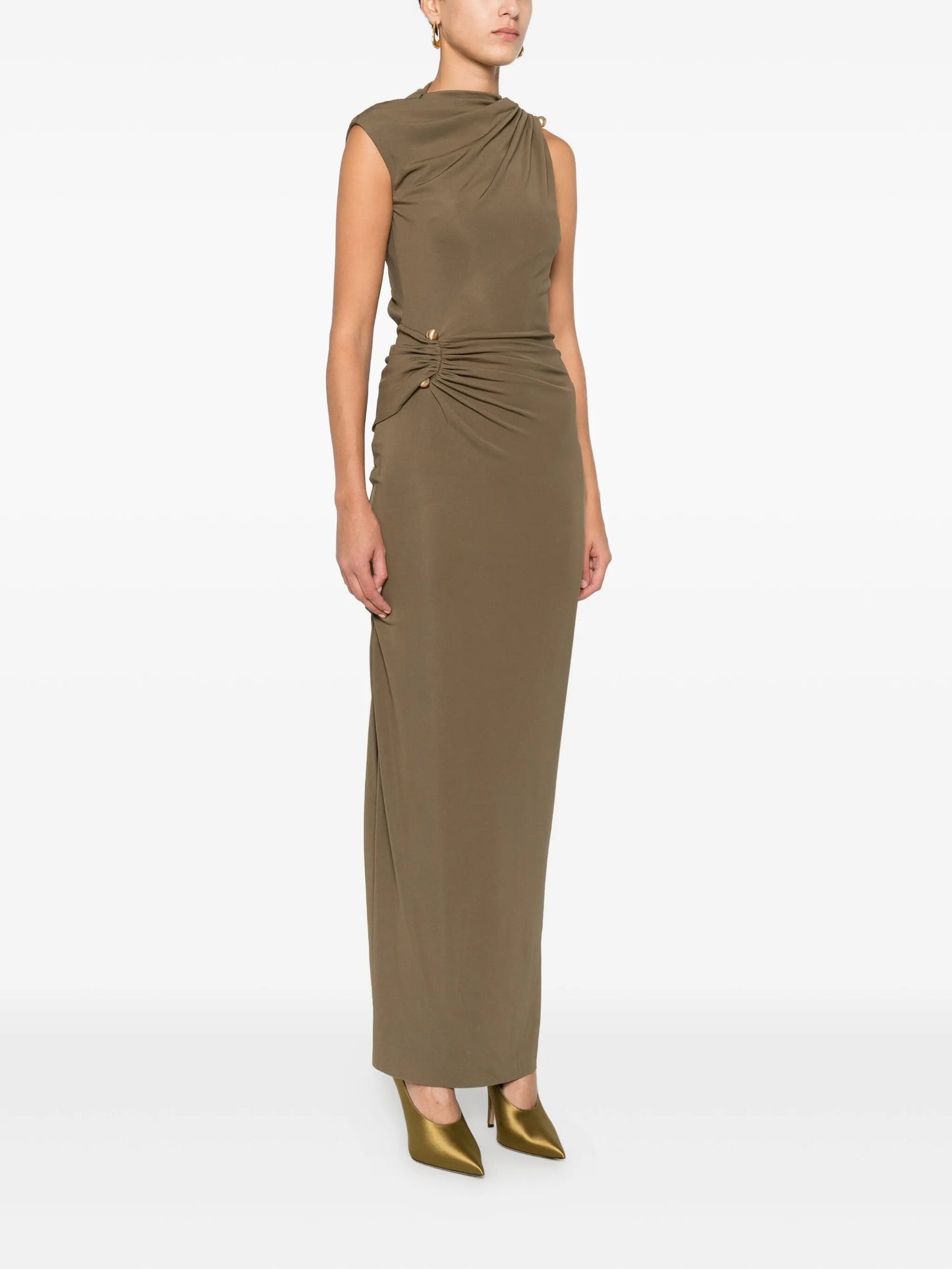 Izola draped button maxi dress