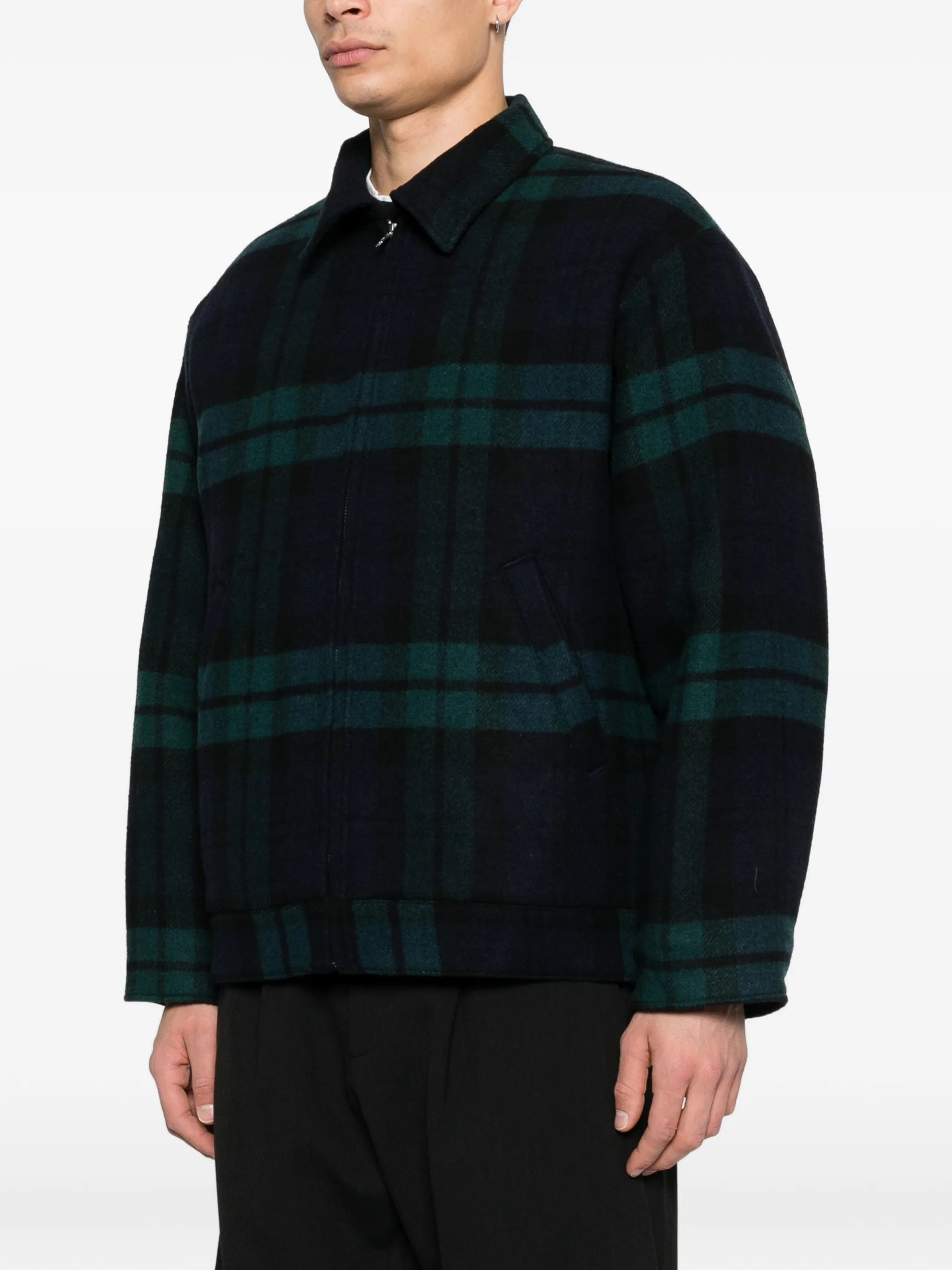 checked zip-up shirt jacket