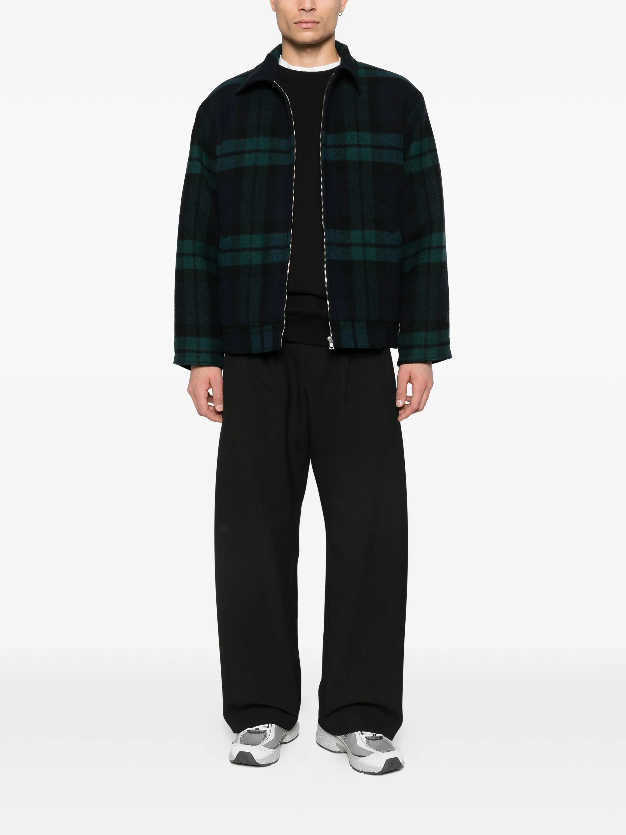 checked zip-up shirt jacket