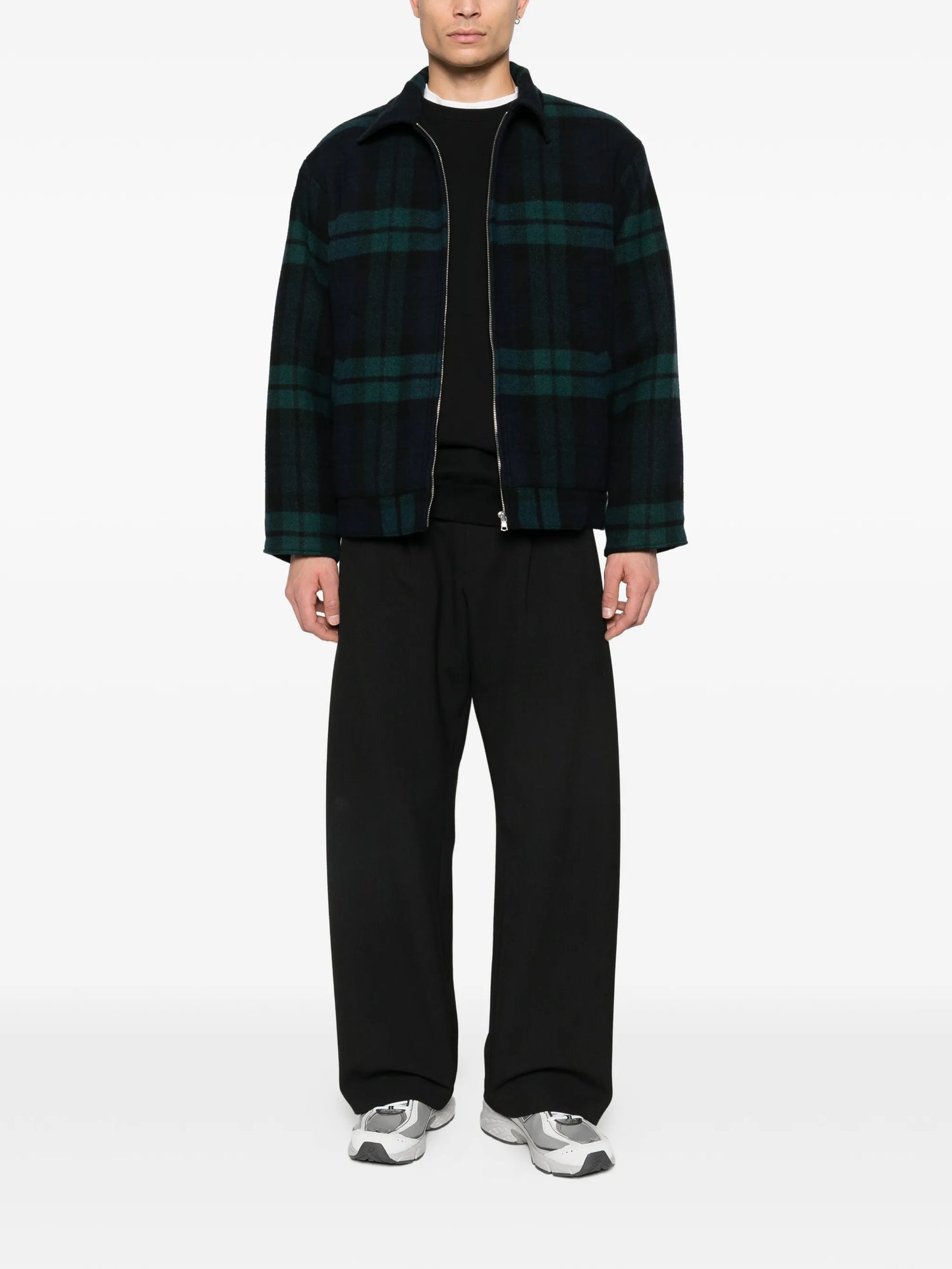 checked zip-up shirt jacket