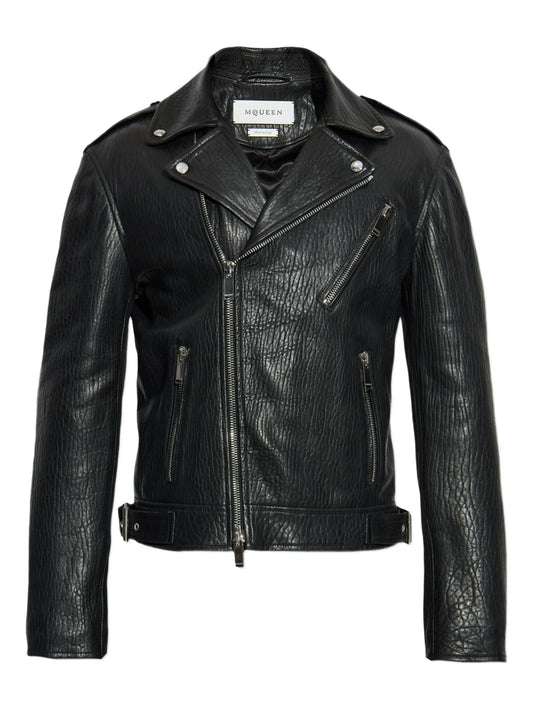 textured leather biker jacket