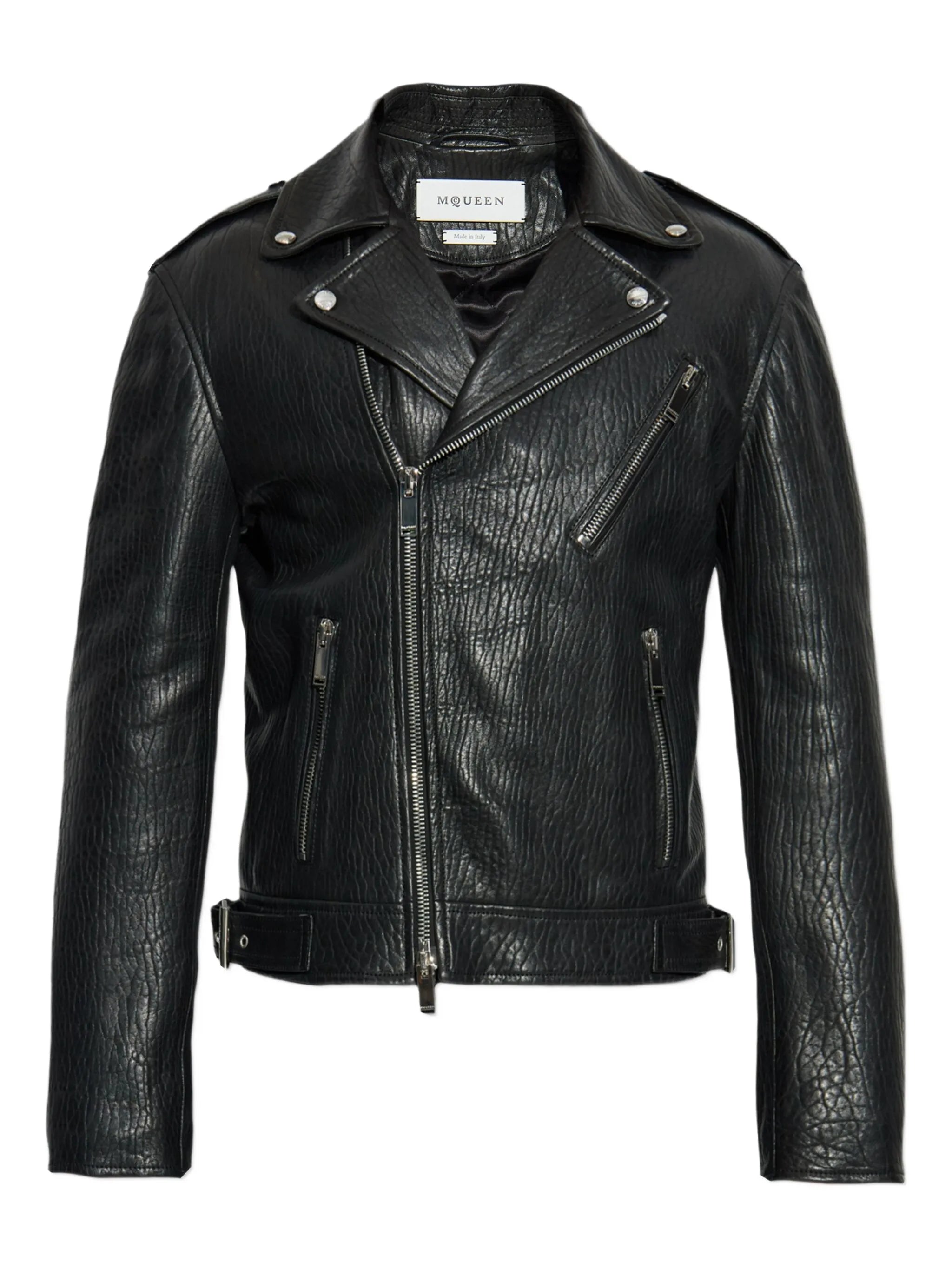 textured leather biker jacket