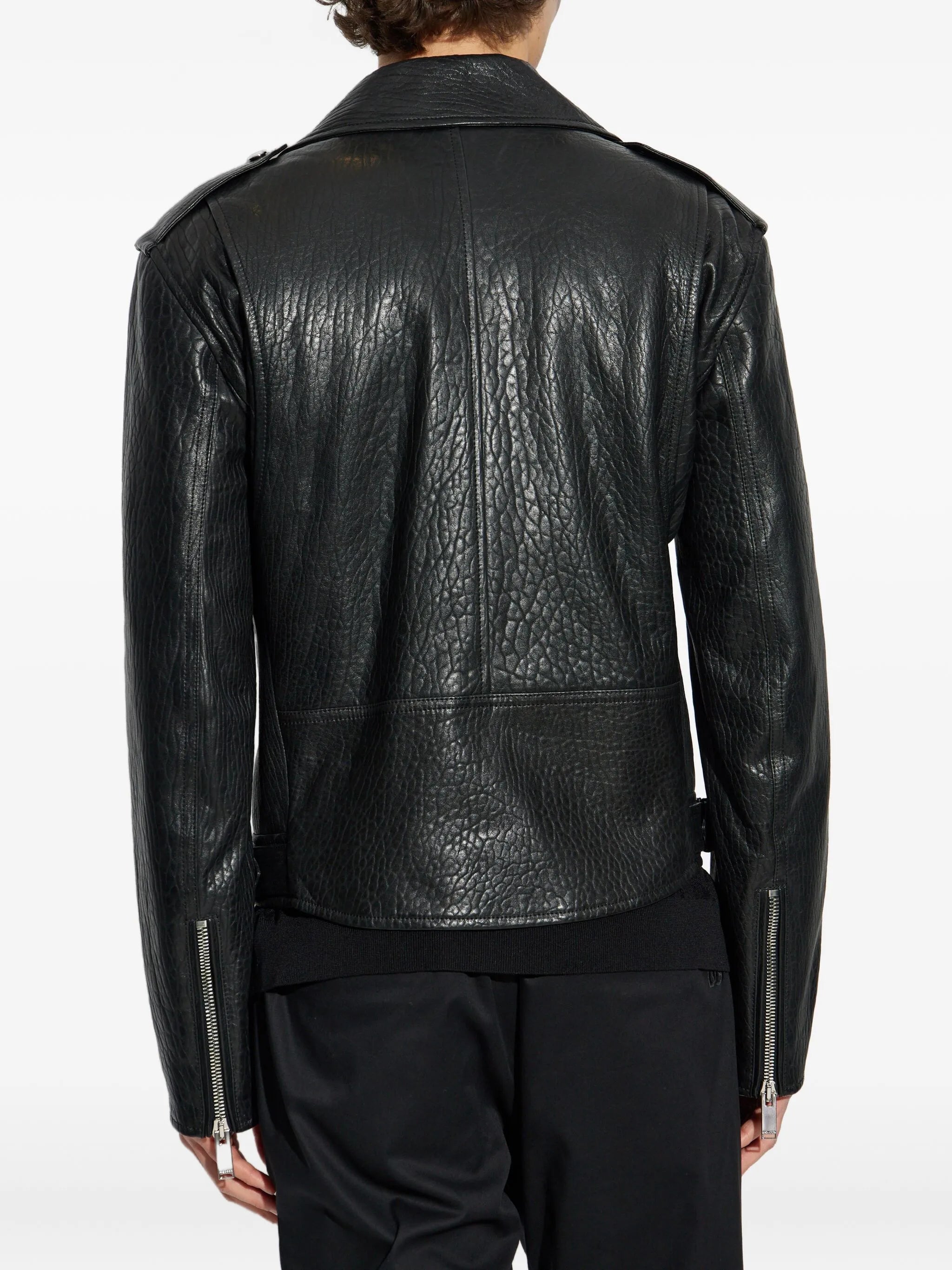 textured leather biker jacket