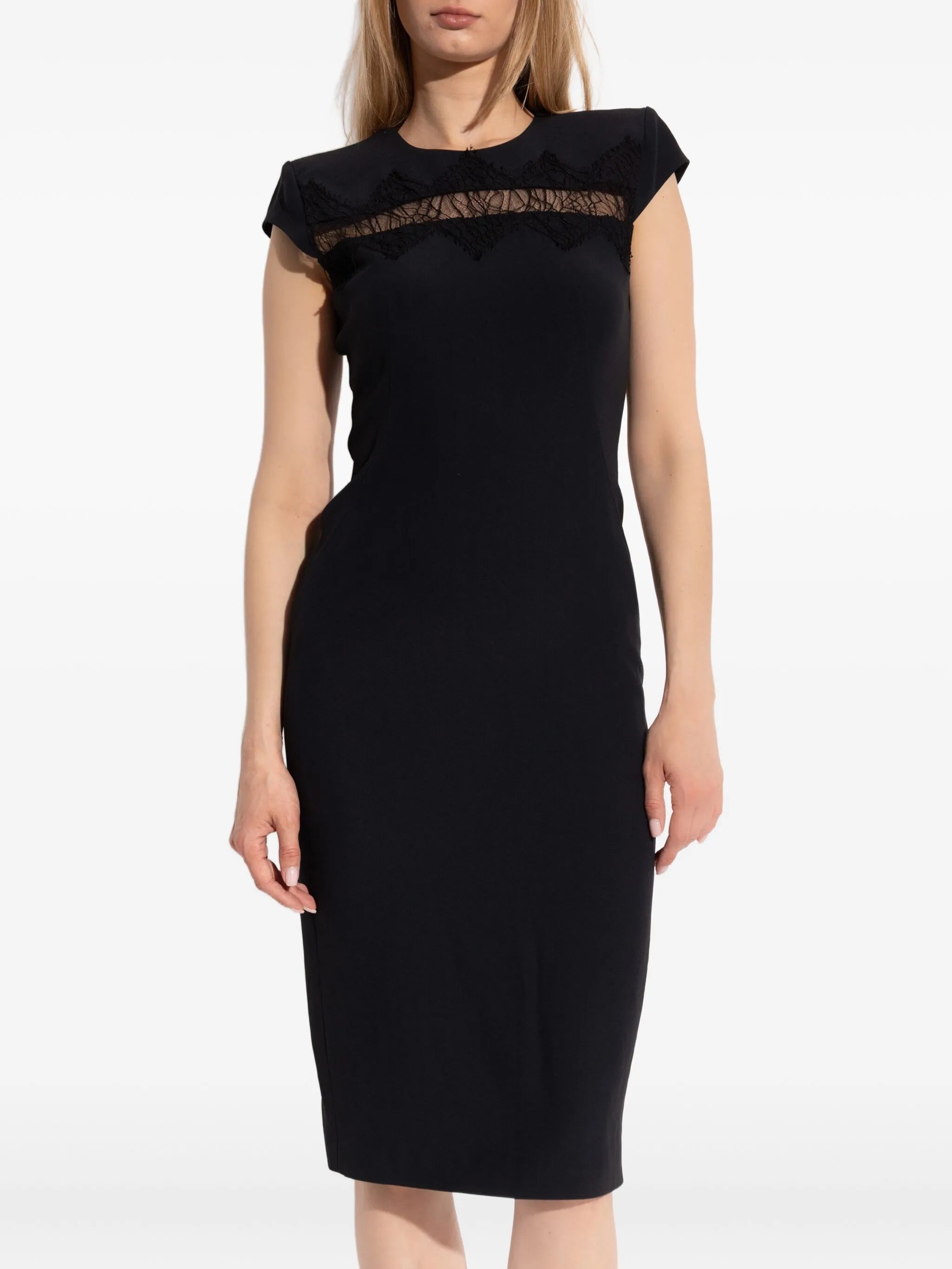 cap-sleeve lace-embroidered midi dress