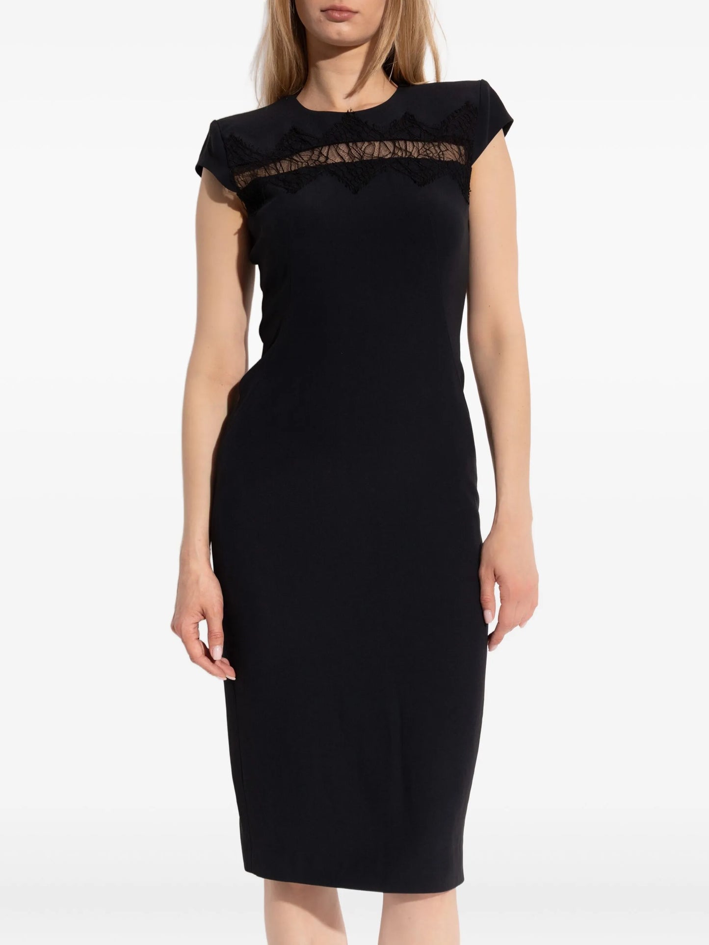 cap-sleeve lace-embroidered midi dress