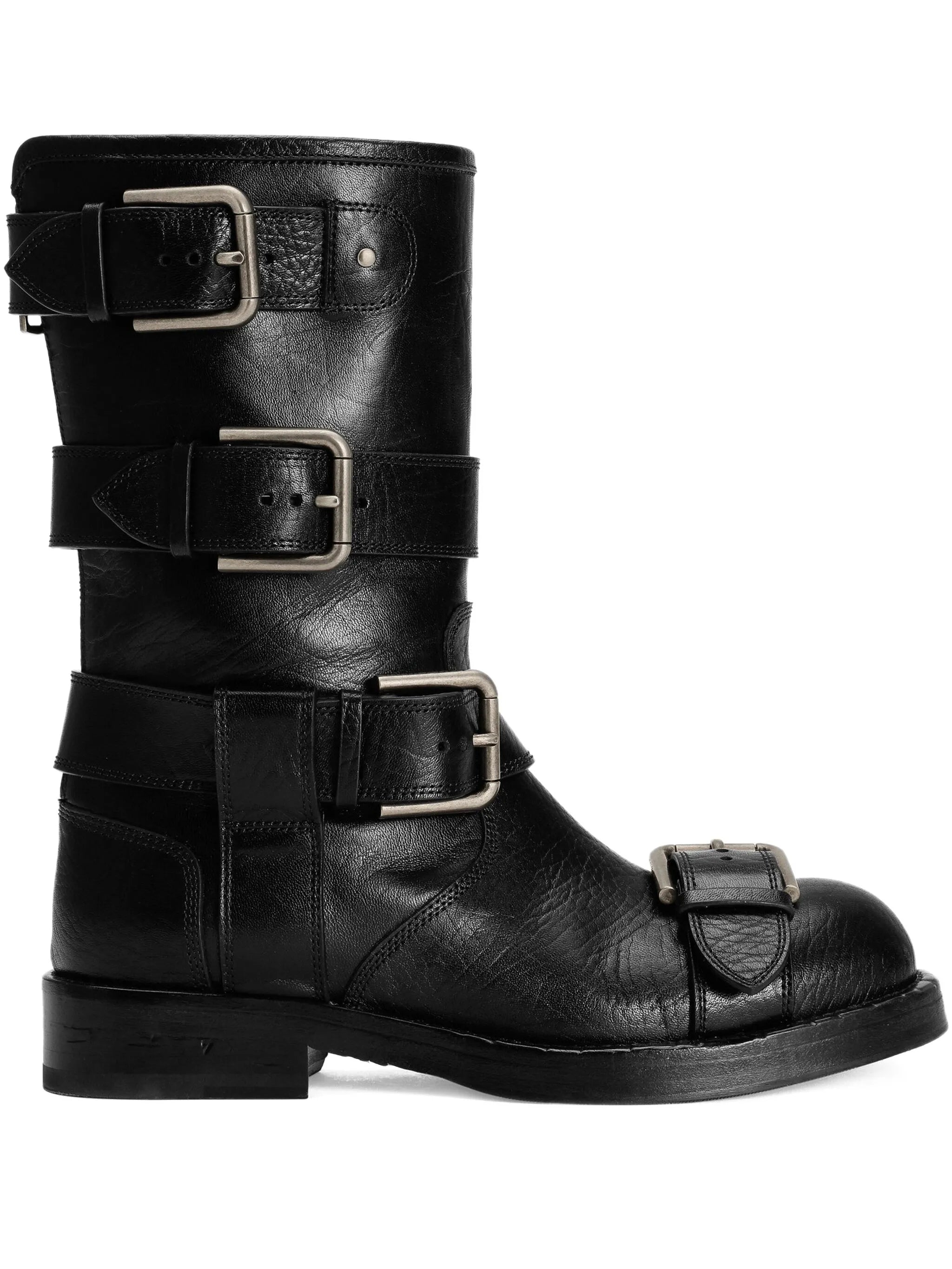 multiple-buckle leather boots