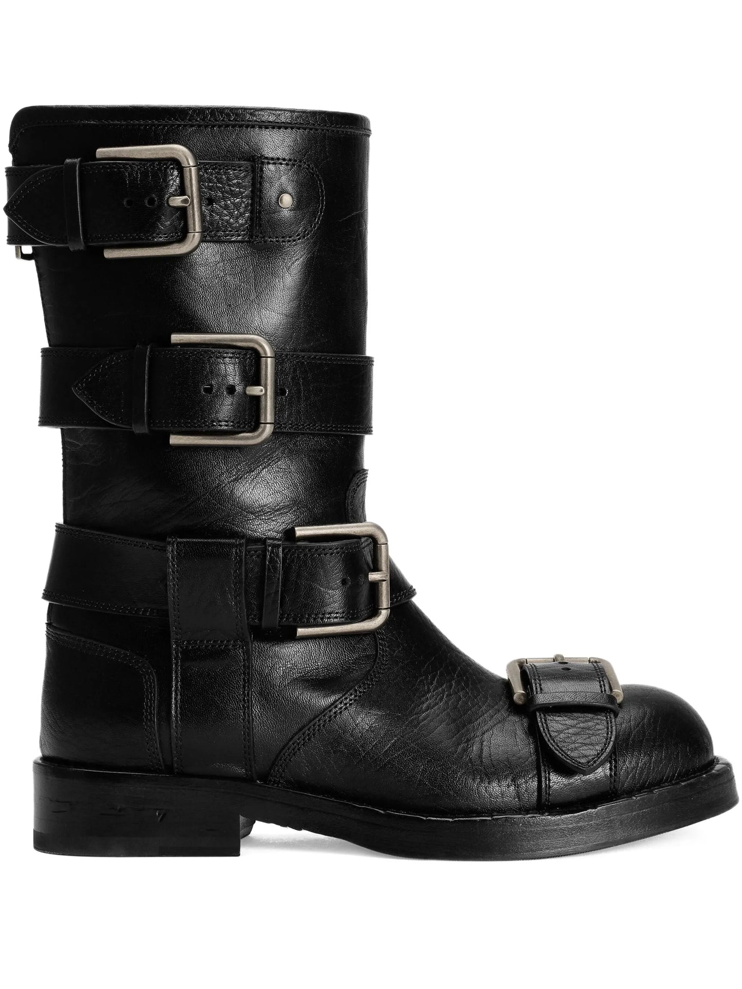 multiple-buckle leather boots